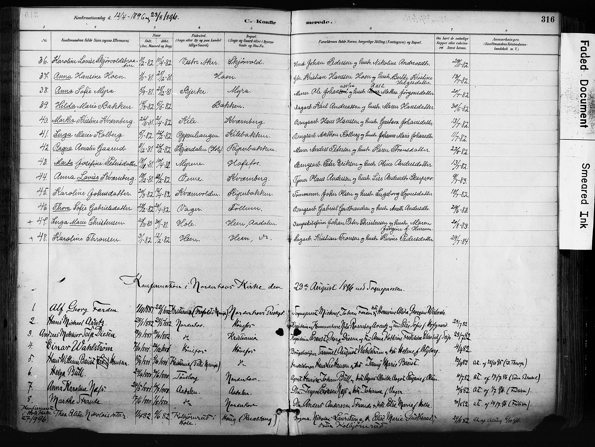 Norderhov kirkebøker, AV/SAKO-A-237/F/Fa/L0016: Parish register (official) no. 16, 1885-1902, p. 316