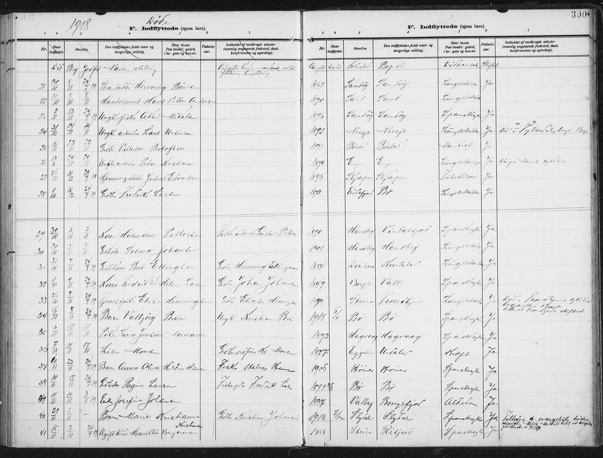 Ministerialprotokoller, klokkerbøker og fødselsregistre - Nordland, SAT/A-1459/880/L1135: Parish register (official) no. 880A09, 1908-1919, p. 300