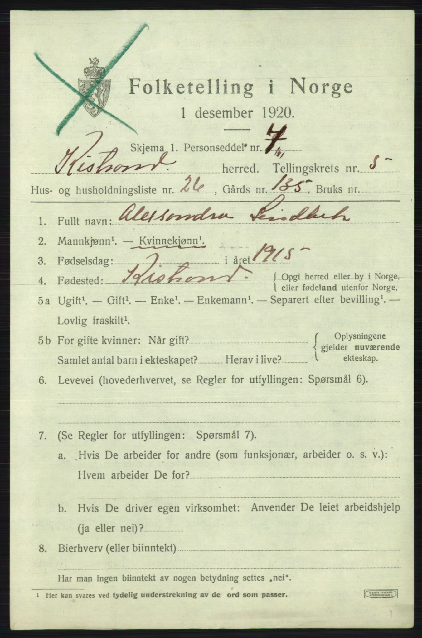SATØ, 1920 census for Kistrand, 1920, p. 3388