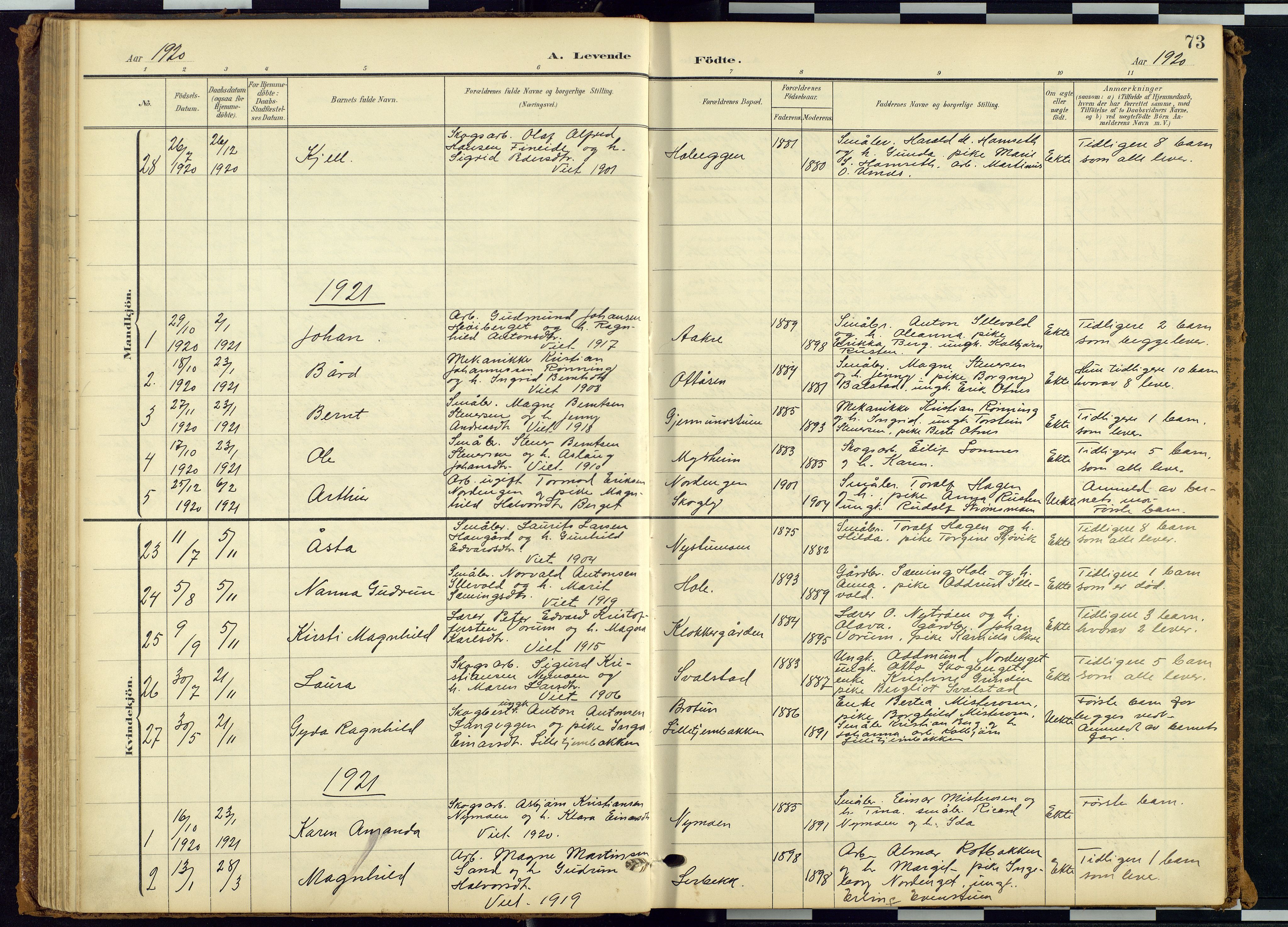 Rendalen prestekontor, SAH/PREST-054/H/Ha/Hab/L0010: Parish register (copy) no. 10, 1903-1940, p. 73