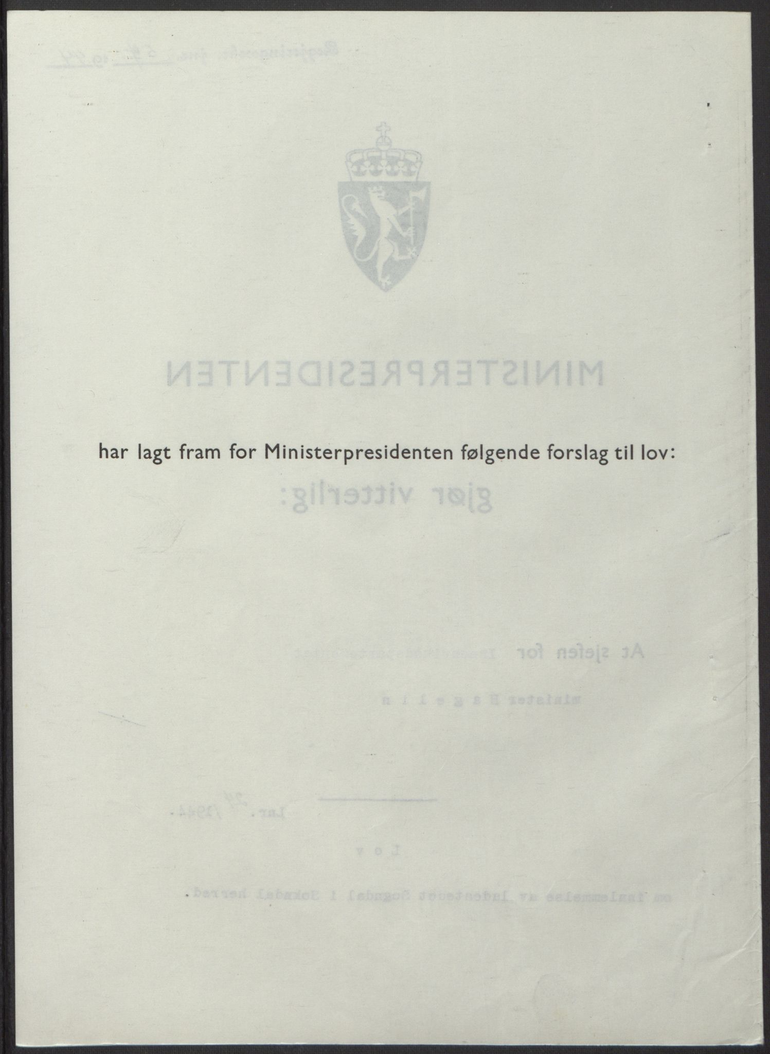 NS-administrasjonen 1940-1945 (Statsrådsekretariatet, de kommisariske statsråder mm), RA/S-4279/D/Db/L0100: Lover, 1944, p. 113