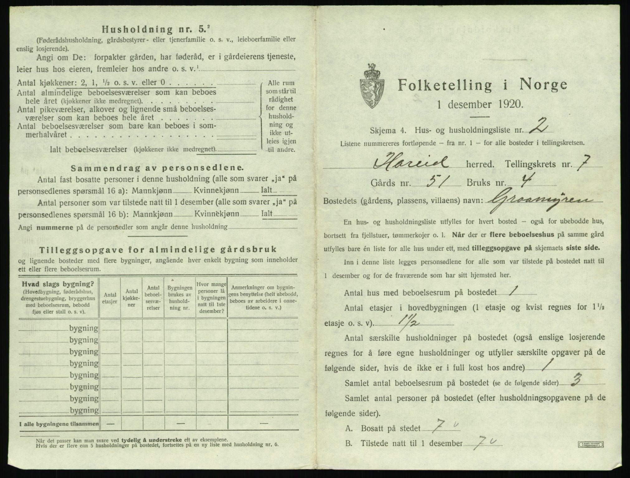 SAT, 1920 census for Hareid, 1920, p. 343