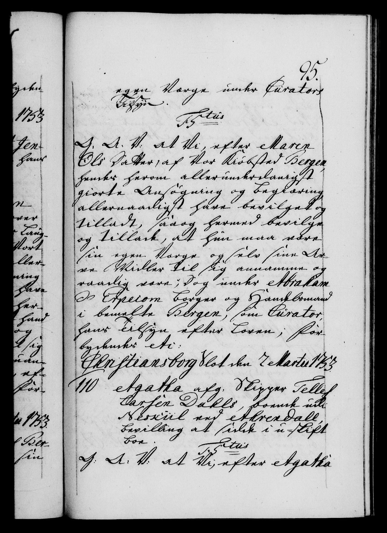 Danske Kanselli 1572-1799, AV/RA-EA-3023/F/Fc/Fca/Fcaa/L0038: Norske registre, 1753-1754, p. 95a