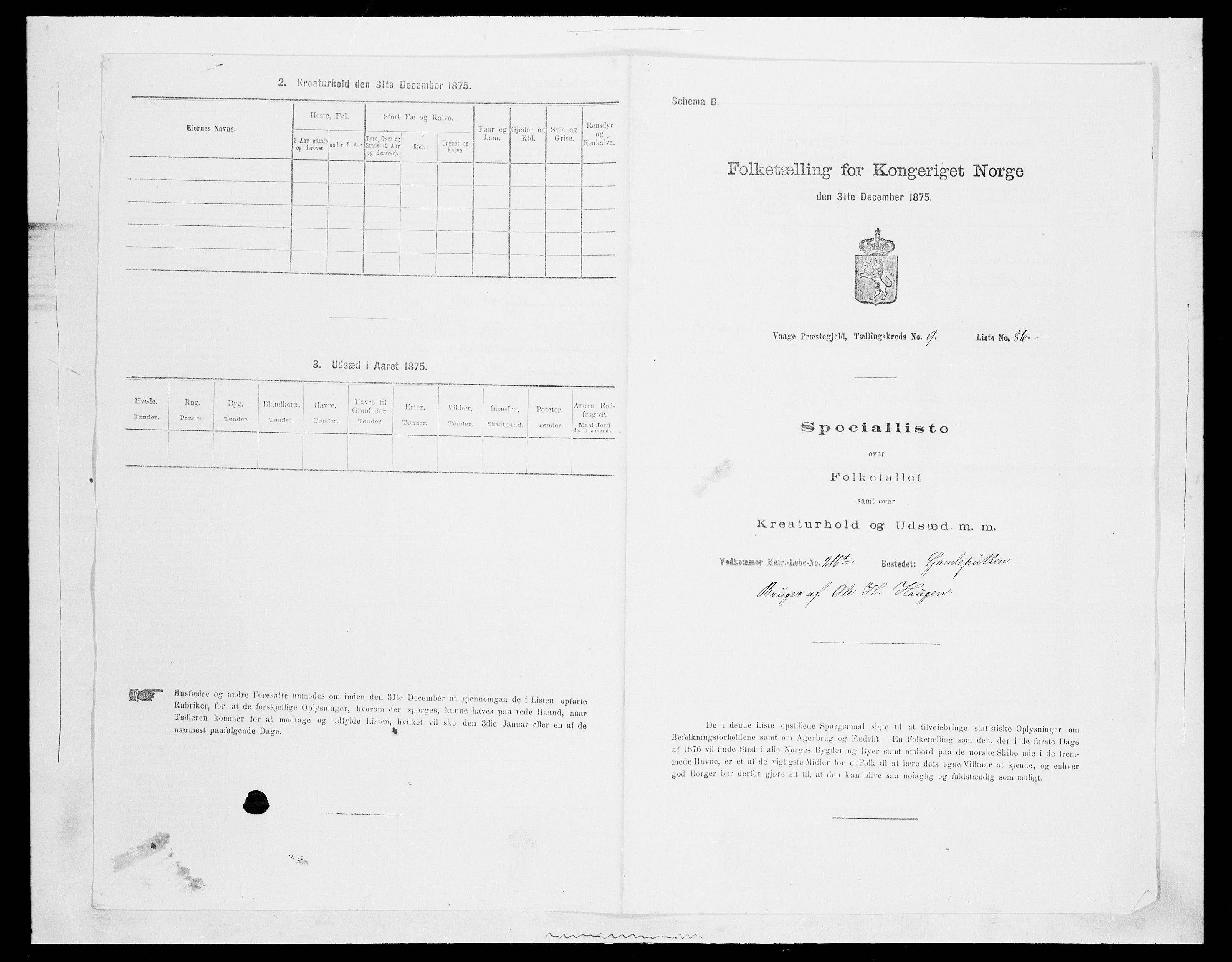 SAH, 1875 census for 0515P Vågå, 1875, p. 1695