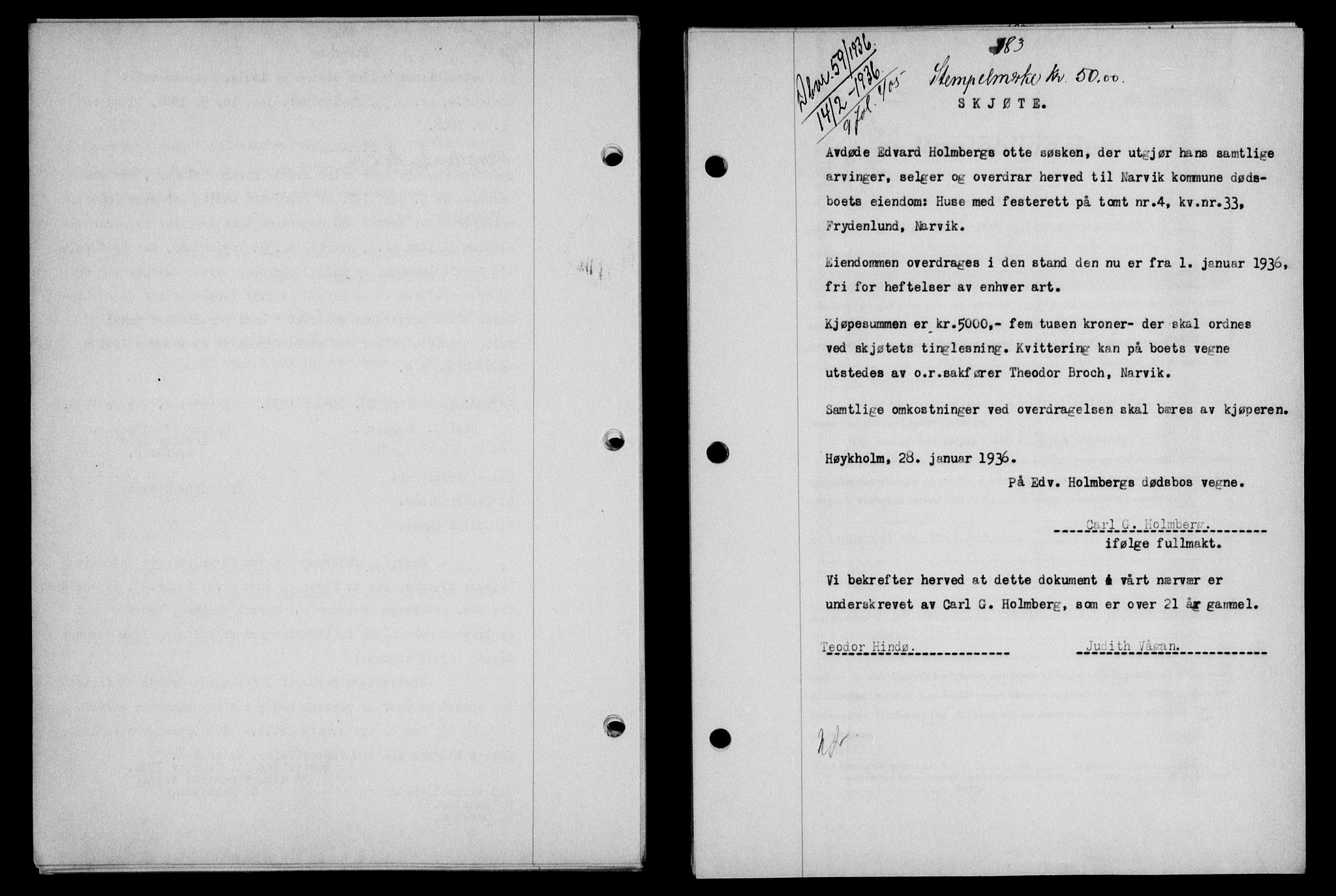 Narvik sorenskriveri, SAT/A-0002/1/2/2C/2Ca/L0011: Mortgage book no. 14, 1935-1937, Deed date: 14.02.1936