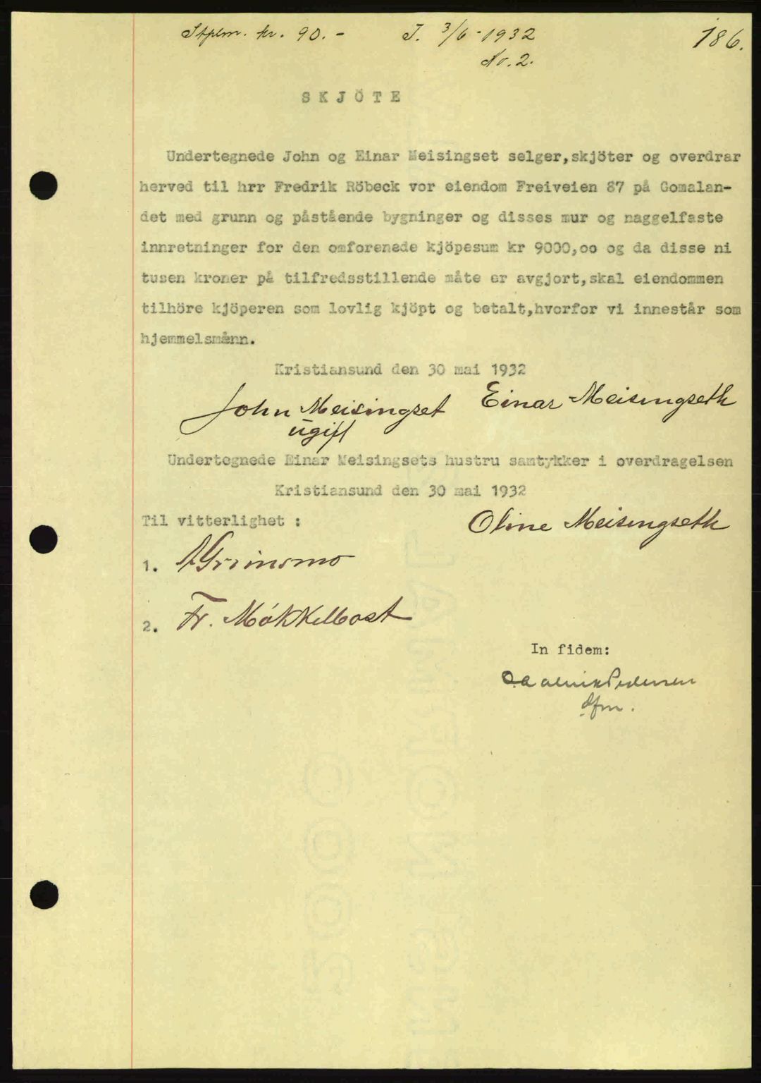 Kristiansund byfogd, AV/SAT-A-4587/A/27: Mortgage book no. 26, 1931-1933, Deed date: 03.06.1932