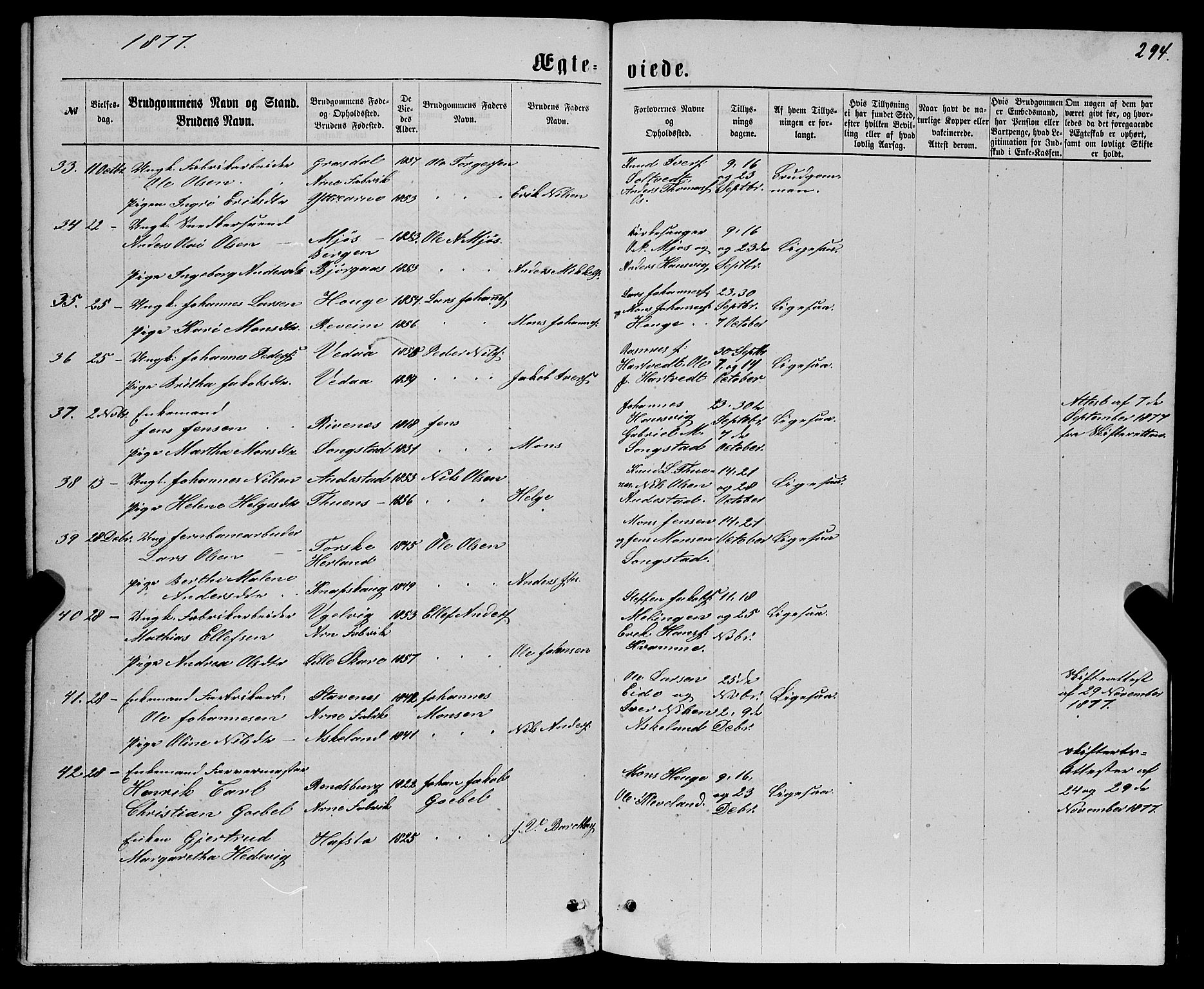 Haus sokneprestembete, SAB/A-75601/H/Haa: Parish register (official) no. A 18, 1871-1877, p. 294