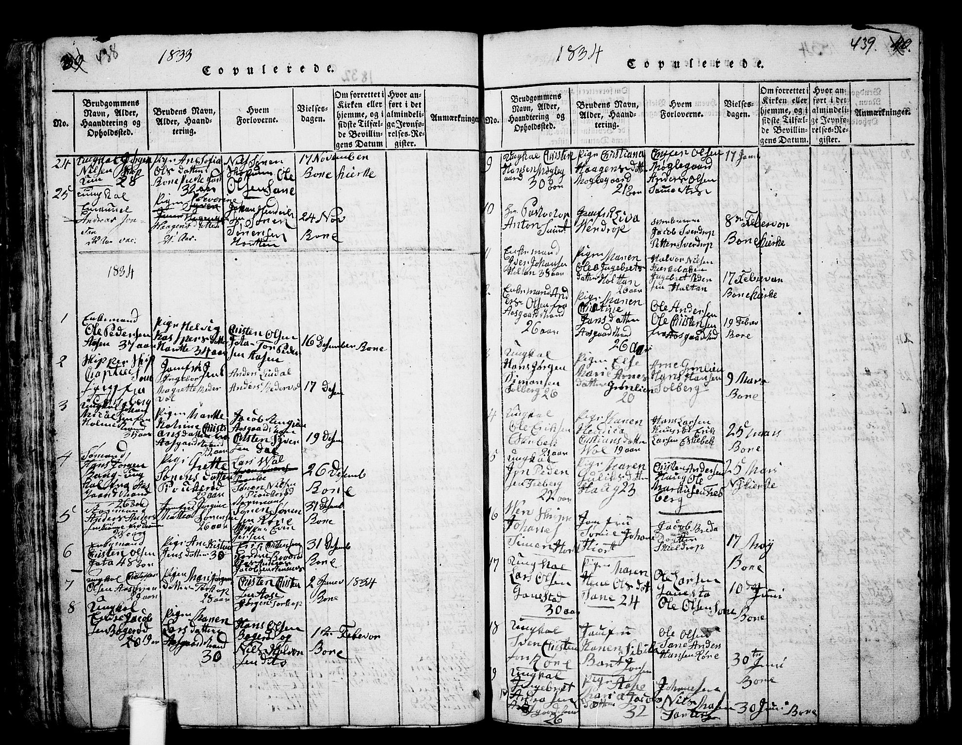 Borre kirkebøker, AV/SAKO-A-338/G/Ga/L0001: Parish register (copy) no. I 1, 1815-1851, p. 438-439