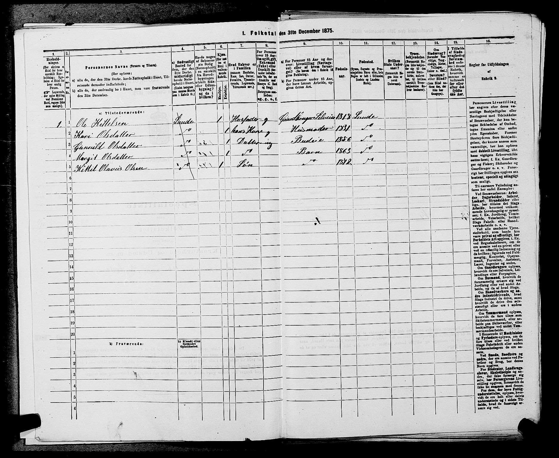 SAKO, 1875 census for 0820P Lunde, 1875, p. 666