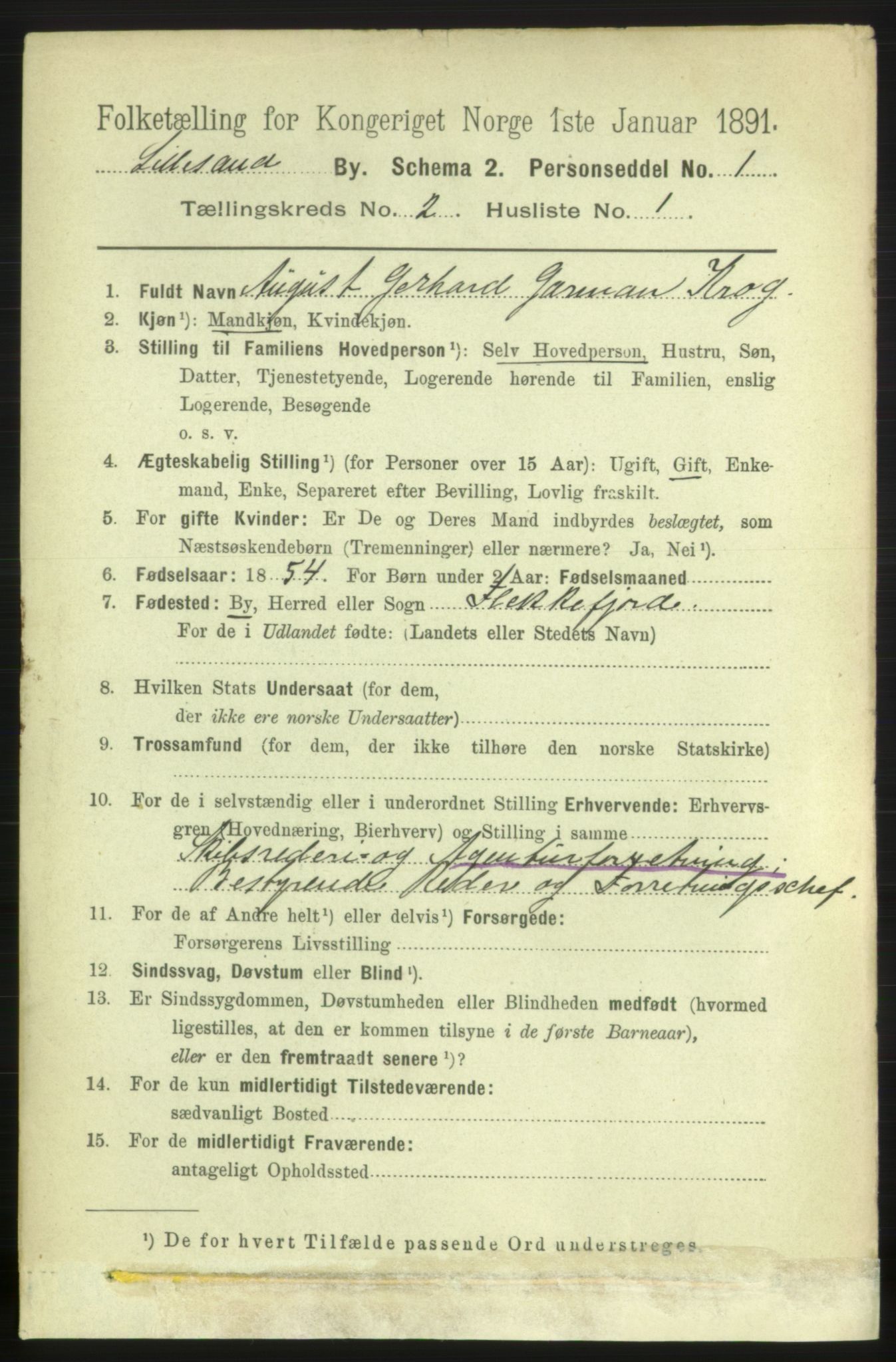 RA, 1891 census for 0905 Lillesand, 1891, p. 269