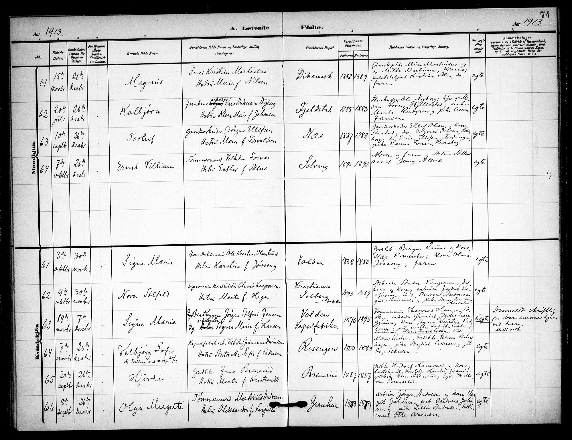 Asker prestekontor Kirkebøker, SAO/A-10256a/F/Fa/L0017: Parish register (official) no. I 17, 1907-1915, p. 74