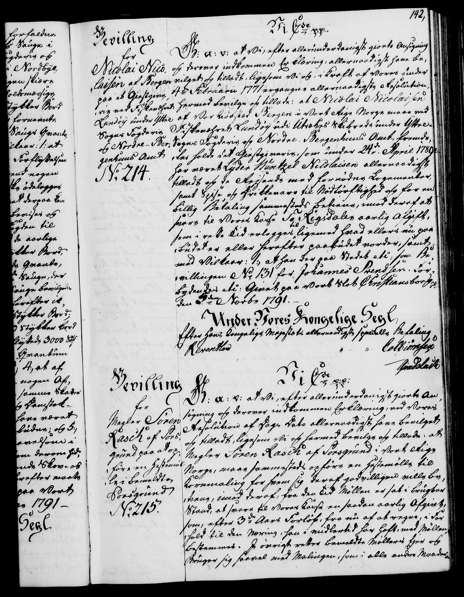 Rentekammeret, Kammerkanselliet, RA/EA-3111/G/Gg/Gga/L0015: Norsk ekspedisjonsprotokoll med register (merket RK 53.15), 1790-1791, p. 142