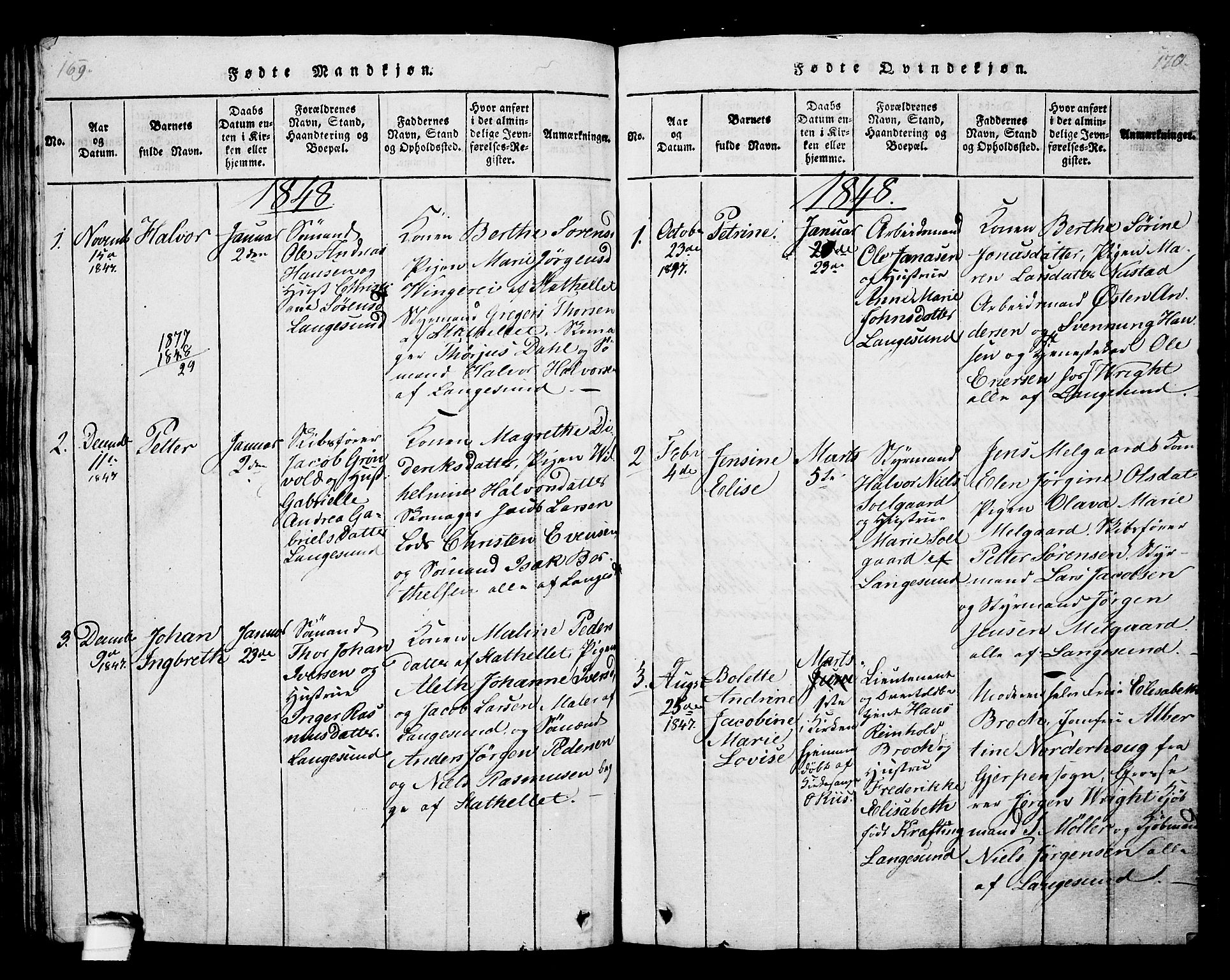 Langesund kirkebøker, SAKO/A-280/G/Ga/L0003: Parish register (copy) no. 3, 1815-1858, p. 169-170