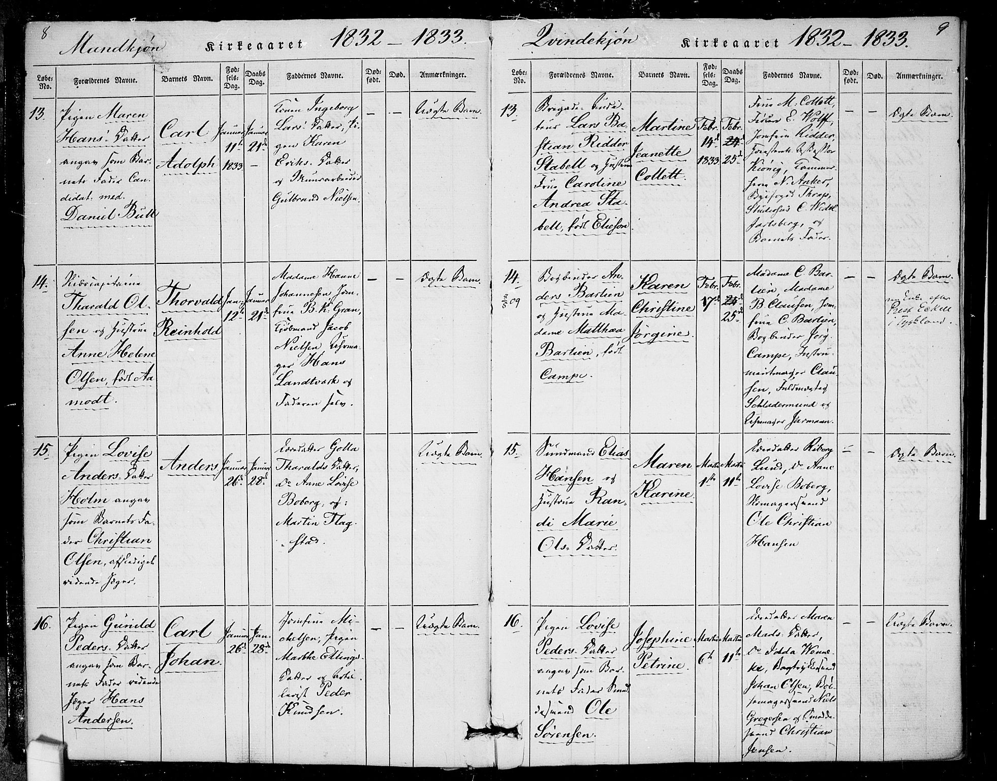 Rikshospitalet prestekontor Kirkebøker, AV/SAO-A-10309b/F/L0002: Parish register (official) no. 2, 1832-1840, p. 8-9