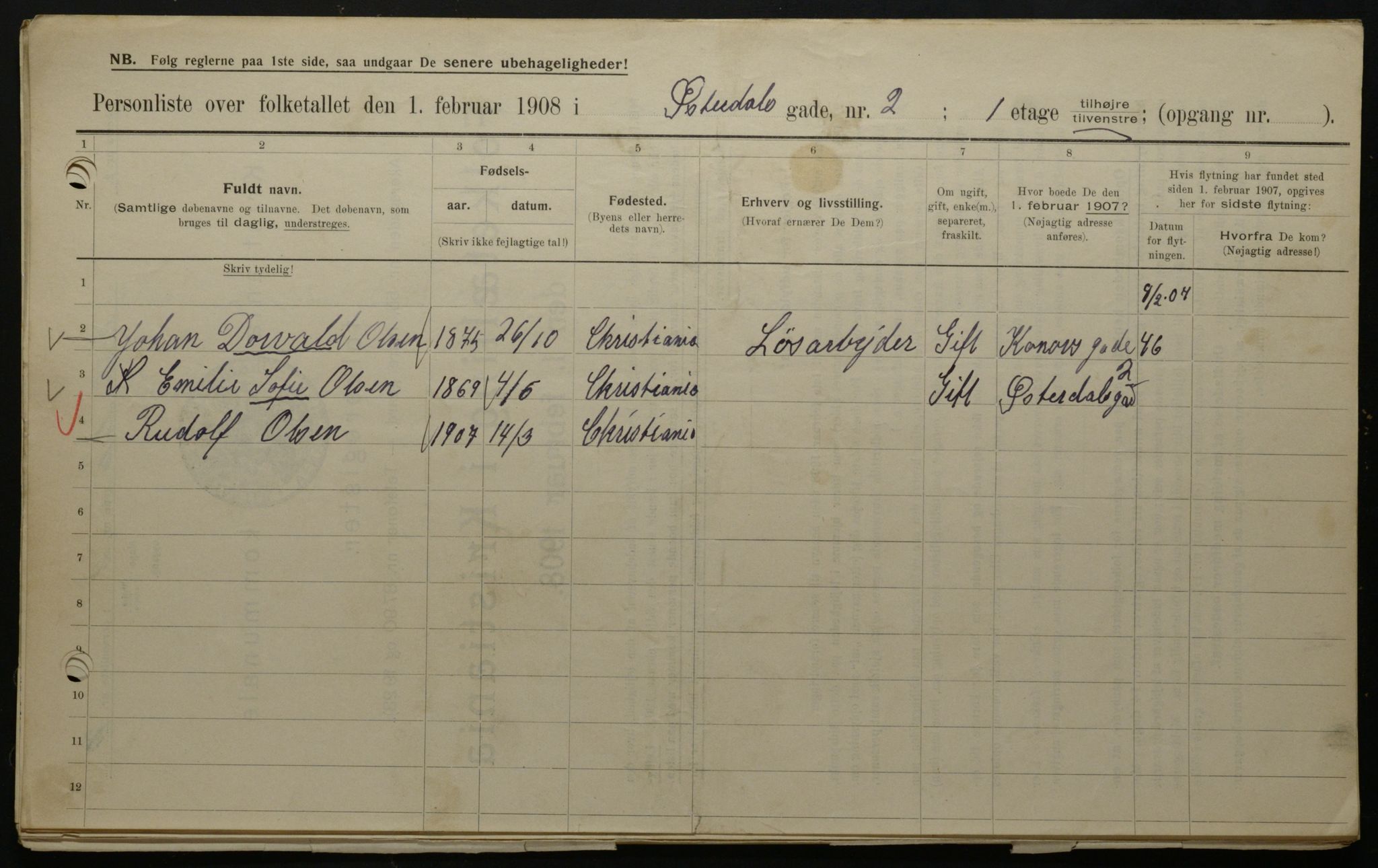 OBA, Municipal Census 1908 for Kristiania, 1908, p. 115760