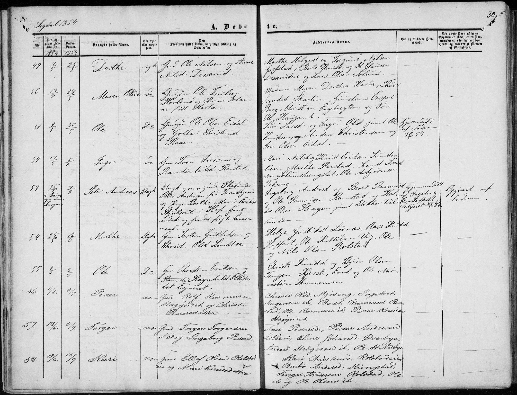 Sigdal kirkebøker, AV/SAKO-A-245/F/Fa/L0008: Parish register (official) no. I 8, 1850-1859, p. 30