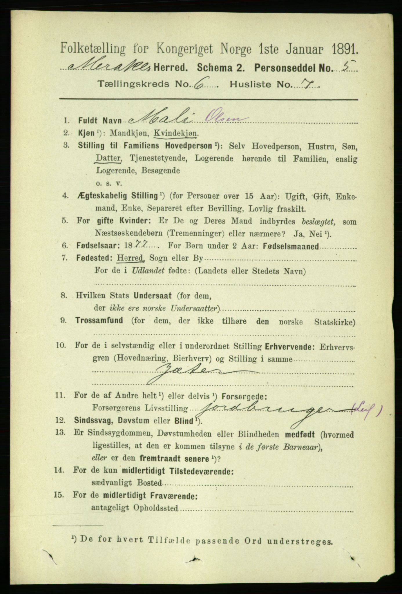RA, 1891 census for 1711 Meråker, 1891, p. 2090