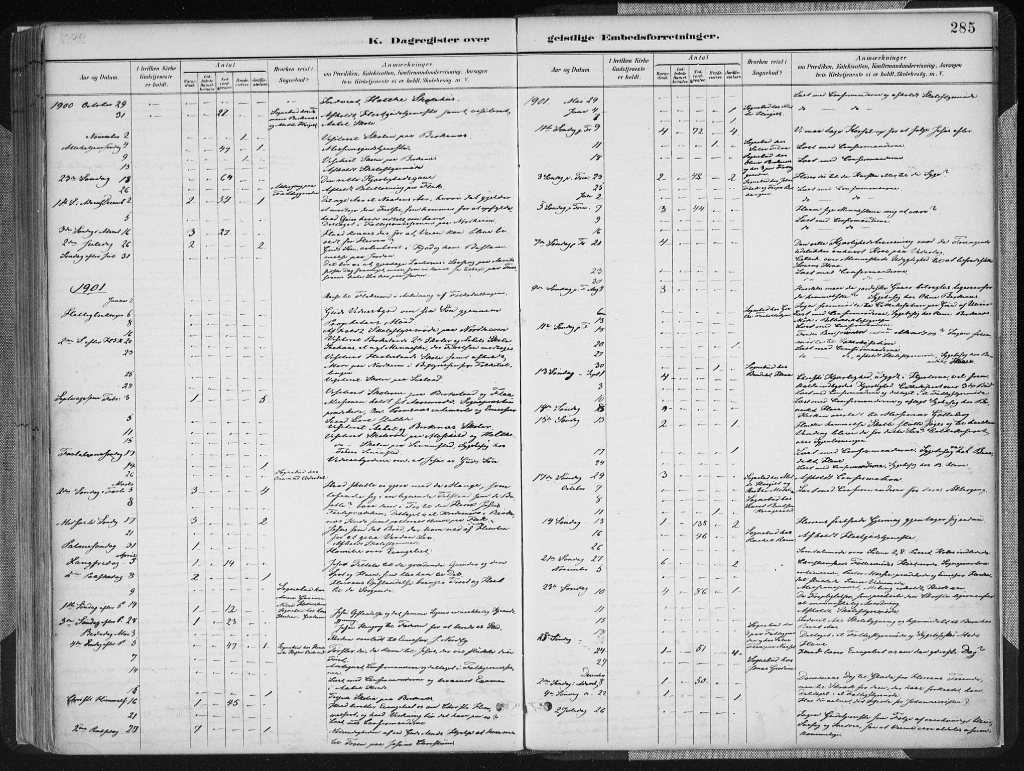 Birkenes sokneprestkontor, SAK/1111-0004/F/Fa/L0005: Parish register (official) no. A 5, 1887-1907, p. 285