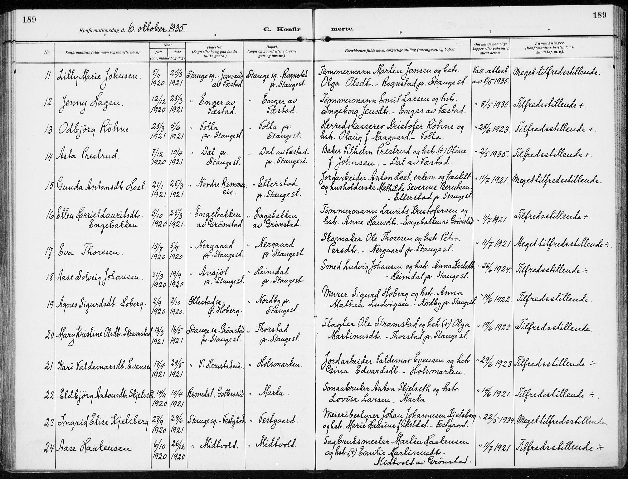 Stange prestekontor, AV/SAH-PREST-002/K/L0026: Parish register (official) no. 26, 1923-1937, p. 189