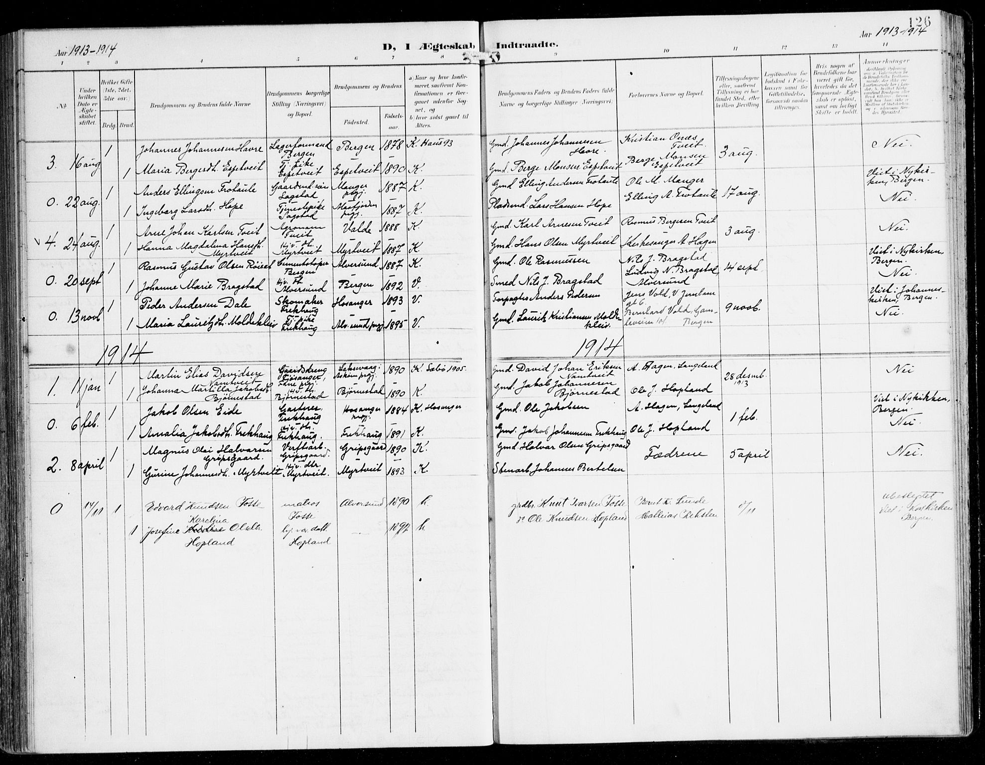 Alversund Sokneprestembete, SAB/A-73901/H/Ha/Haa/Haac/L0002: Parish register (official) no. C 2, 1901-1921, p. 126