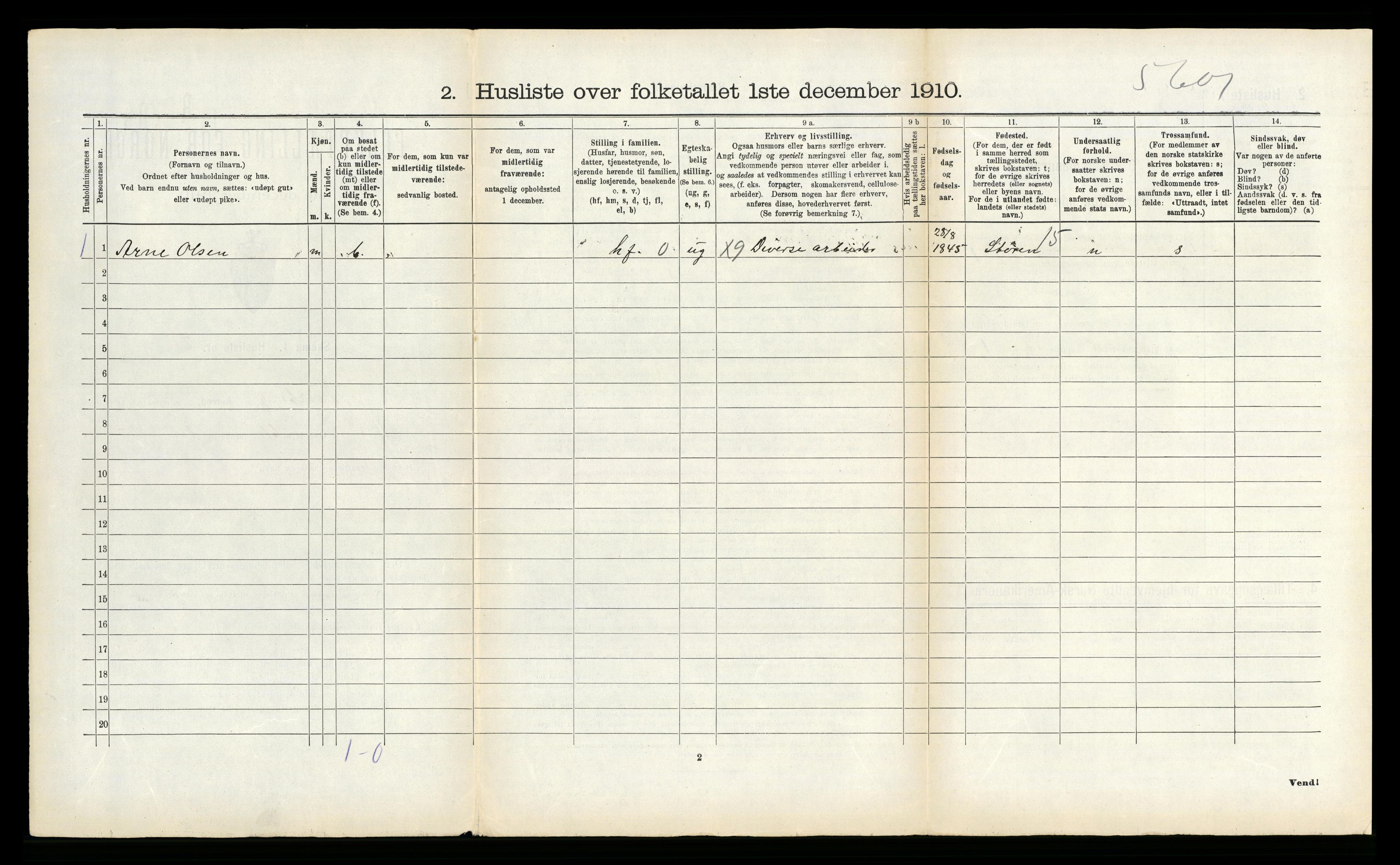 RA, 1910 census for Dverberg, 1910, p. 1457