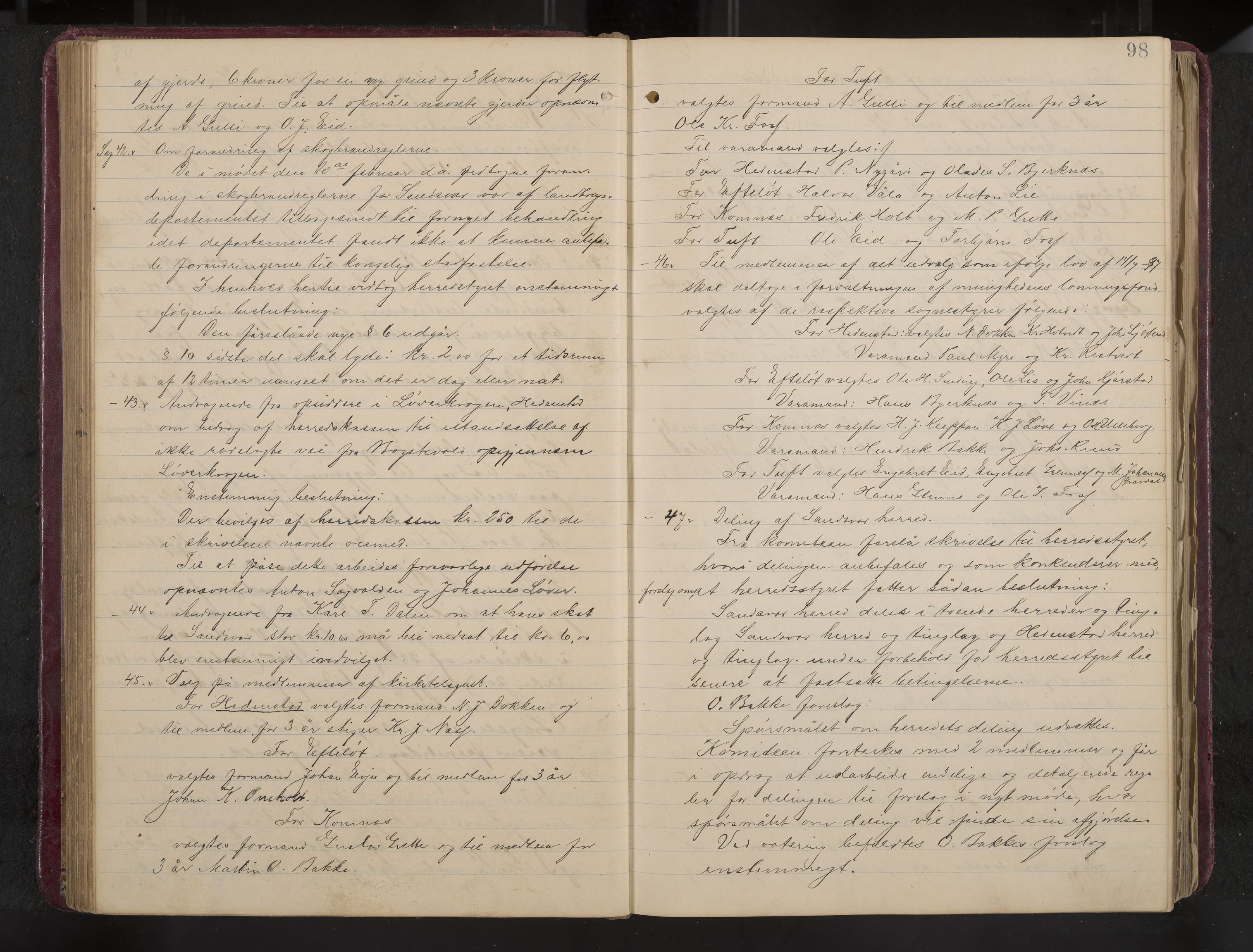Ytre Sandsvær formannskap og sentraladministrasjon, IKAK/0629021/A/Aa/L0001: Møtebok med register, 1902-1919, p. 98