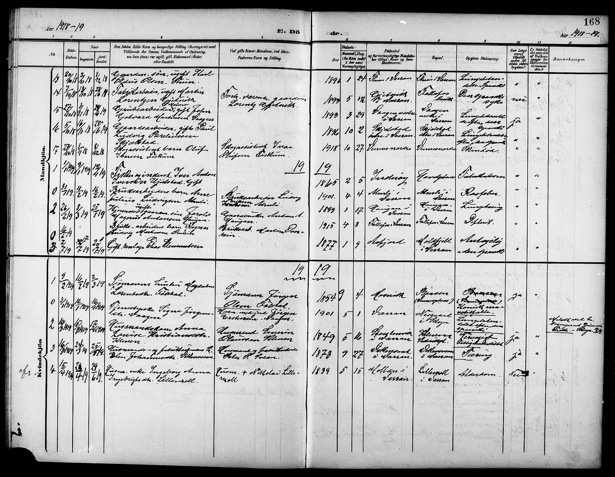 Ministerialprotokoller, klokkerbøker og fødselsregistre - Nord-Trøndelag, AV/SAT-A-1458/744/L0424: Parish register (copy) no. 744C03, 1906-1923, p. 168