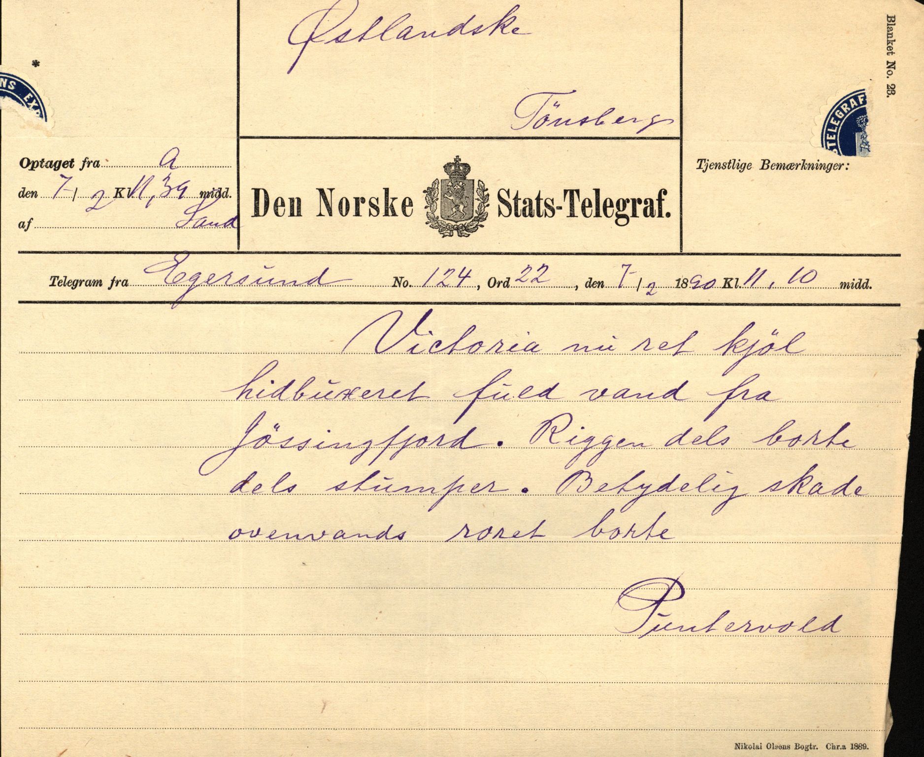 Pa 63 - Østlandske skibsassuranceforening, VEMU/A-1079/G/Ga/L0025/0002: Havaridokumenter / Victoria, St. Petersburg, Windsor, 1890, p. 70