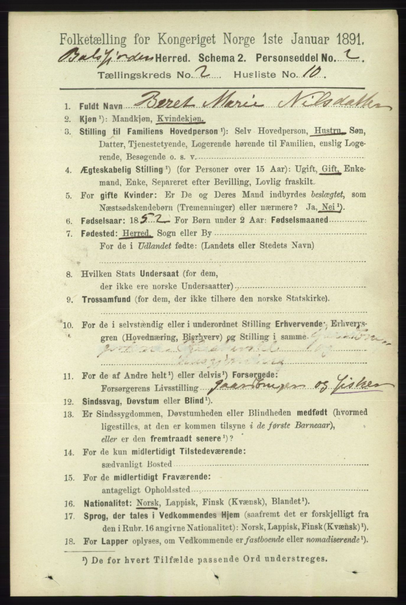 RA, 1891 census for 1933 Balsfjord, 1891, p. 616