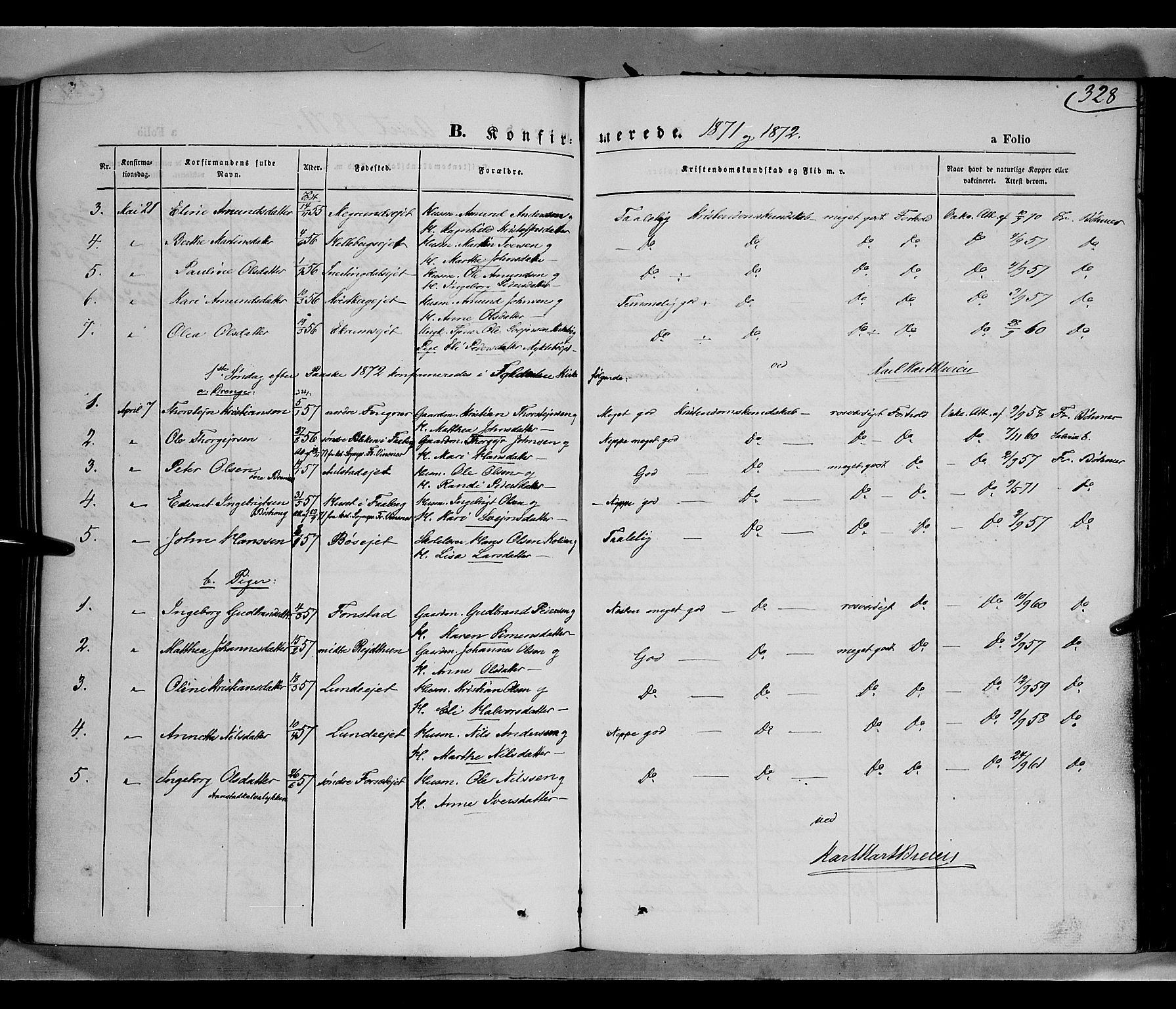 Gausdal prestekontor, SAH/PREST-090/H/Ha/Haa/L0009: Parish register (official) no. 9, 1862-1873, p. 328