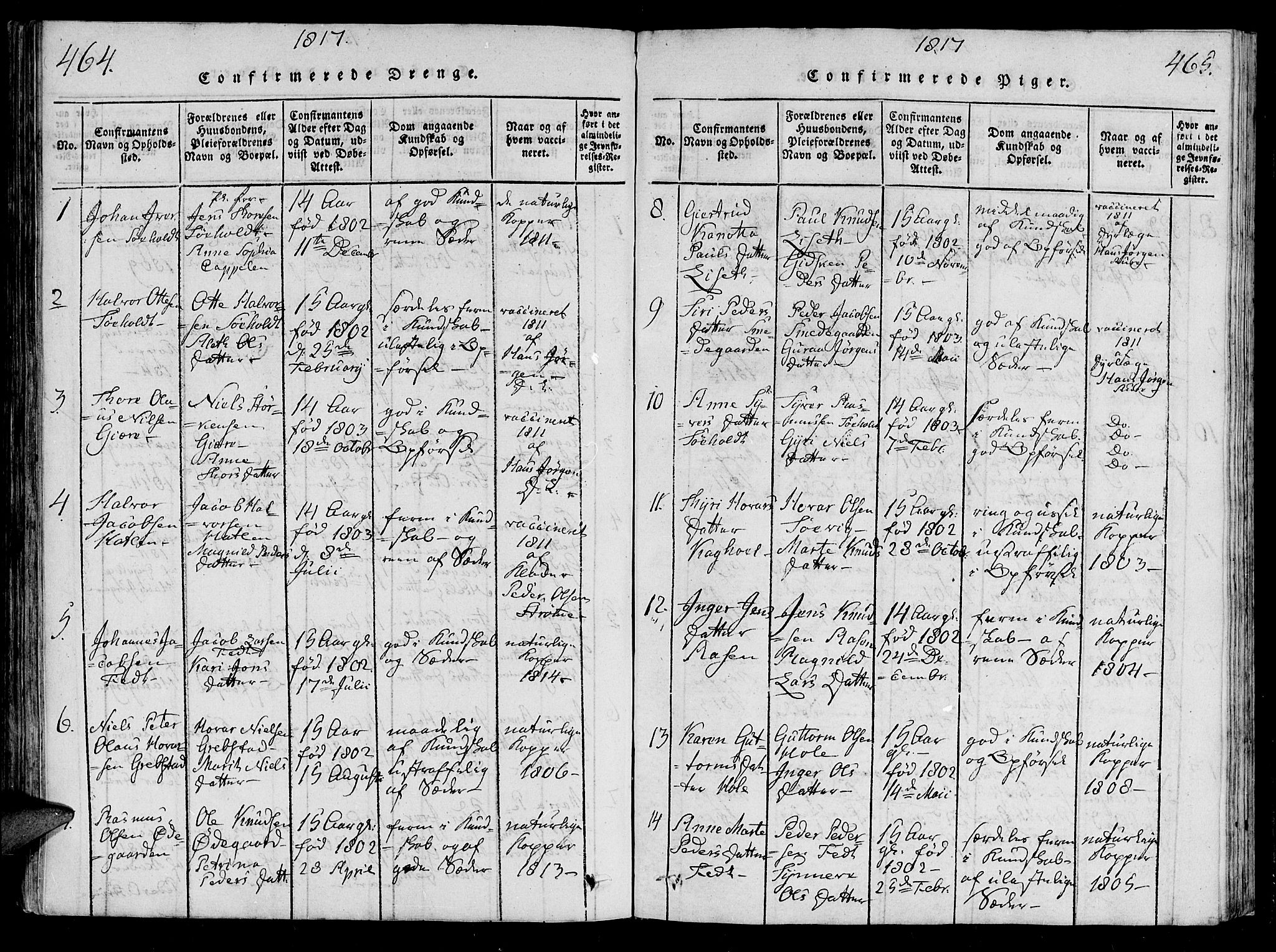 Ministerialprotokoller, klokkerbøker og fødselsregistre - Møre og Romsdal, AV/SAT-A-1454/522/L0310: Parish register (official) no. 522A05, 1816-1832, p. 464-465