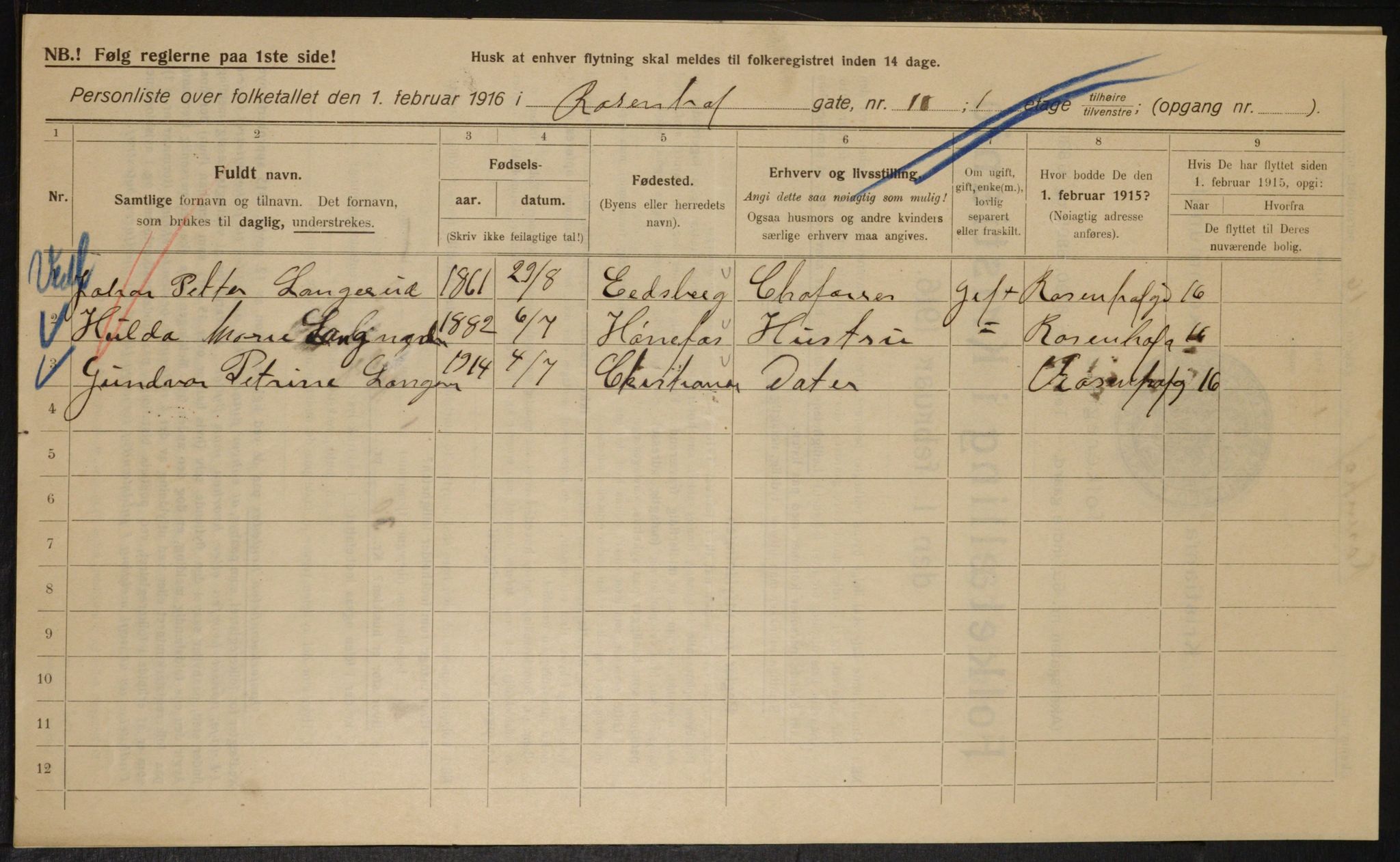 OBA, Municipal Census 1916 for Kristiania, 1916, p. 86077