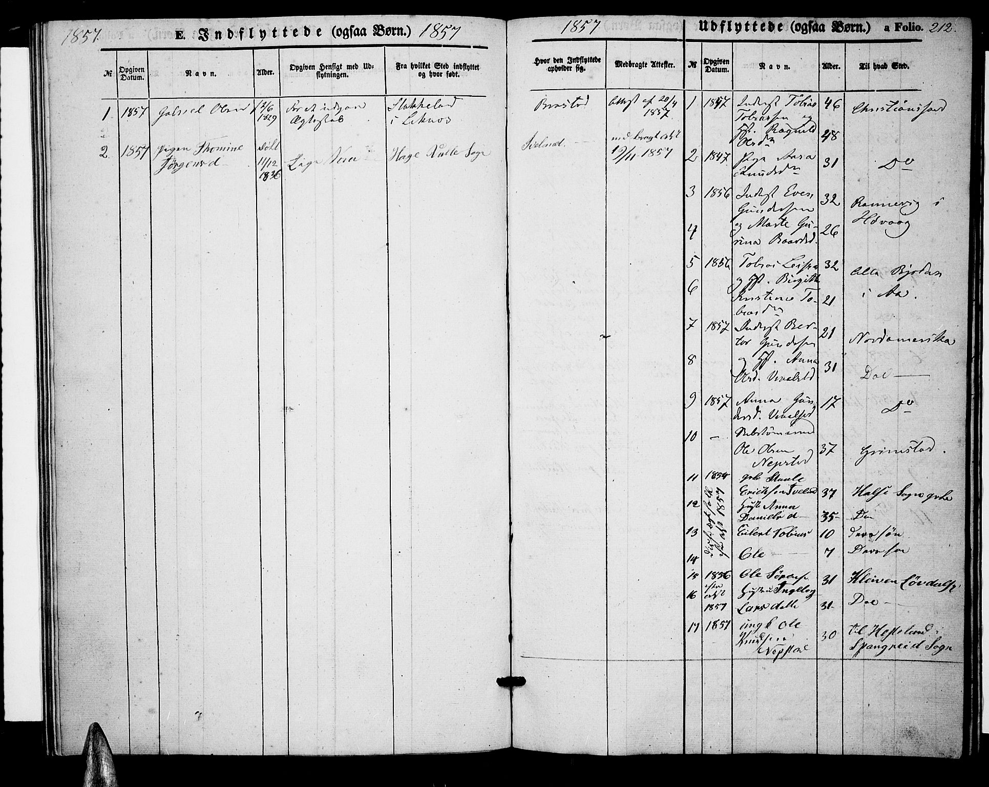 Nord-Audnedal sokneprestkontor, SAK/1111-0032/F/Fb/Fba/L0002: Parish register (copy) no. B 2, 1856-1882, p. 212