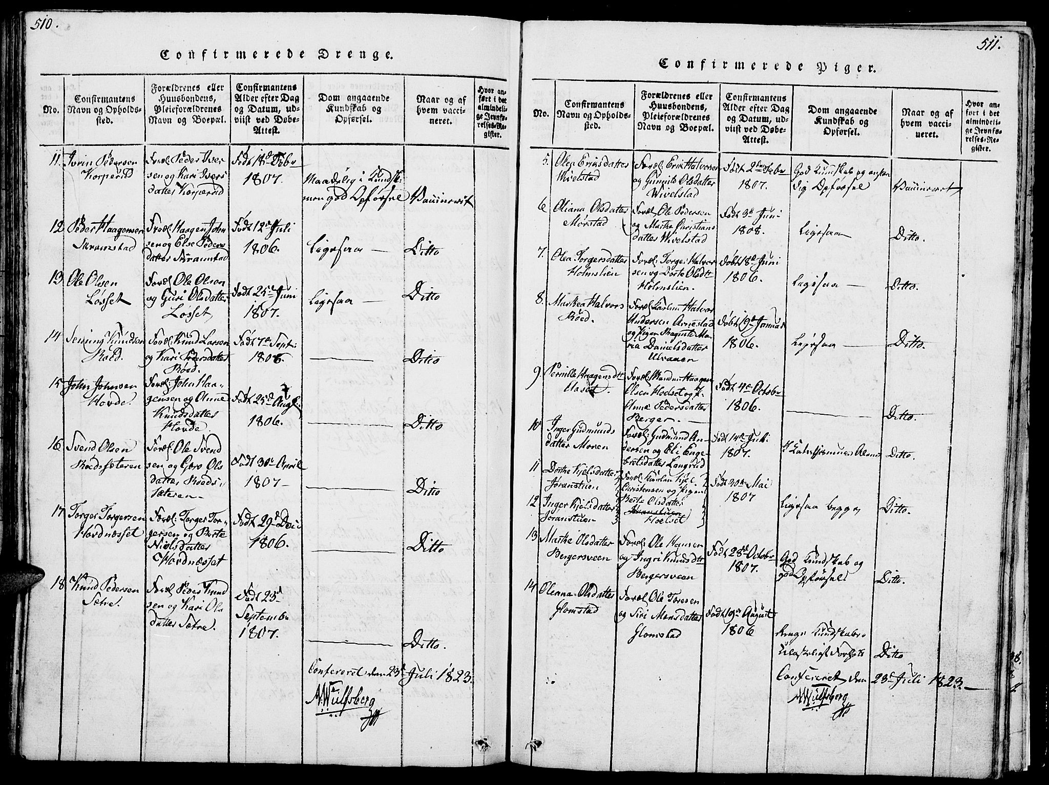 Åmot prestekontor, Hedmark, AV/SAH-PREST-056/H/Ha/Hab/L0001: Parish register (copy) no. 1, 1815-1847, p. 510-511