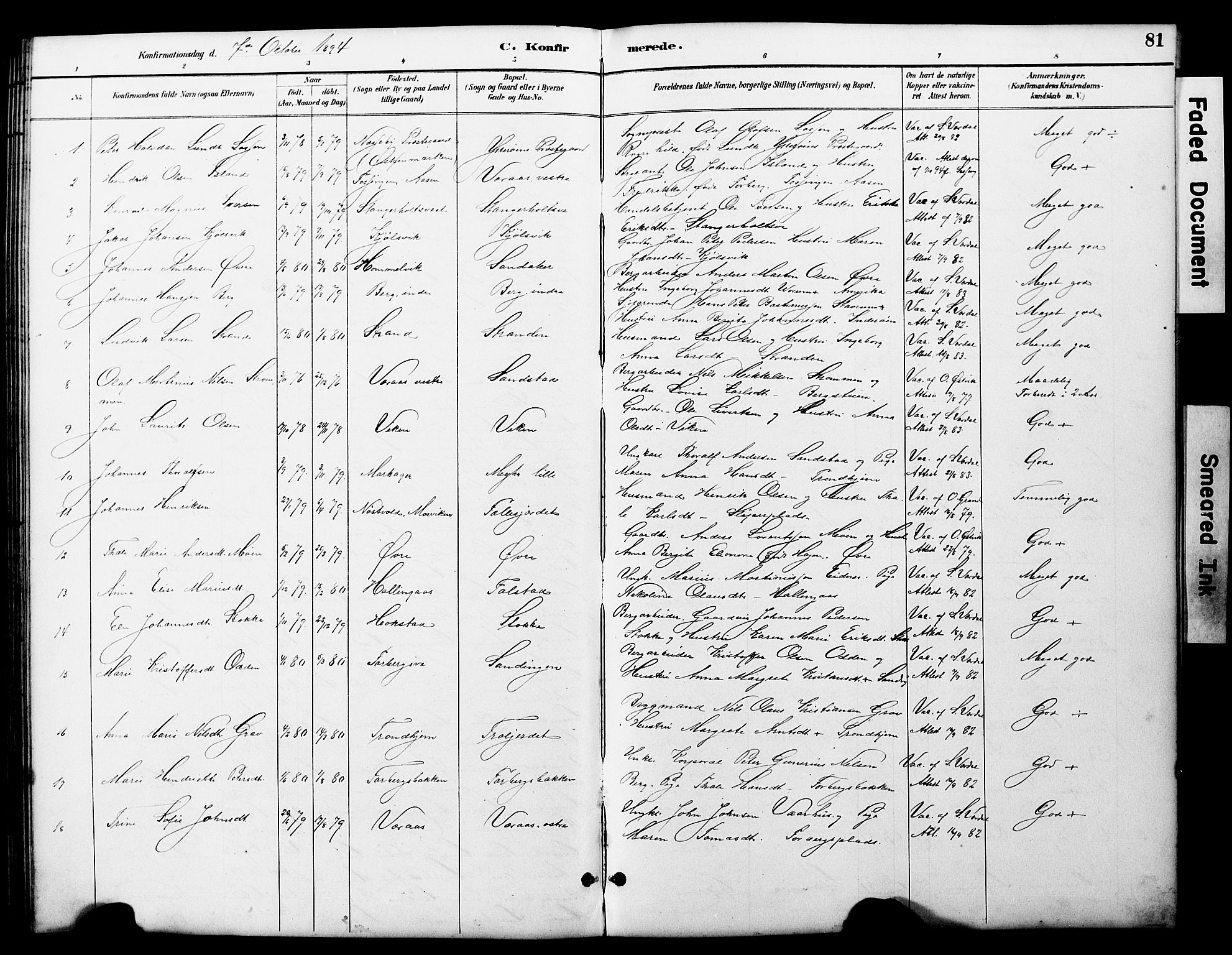 Ministerialprotokoller, klokkerbøker og fødselsregistre - Nord-Trøndelag, SAT/A-1458/722/L0226: Parish register (copy) no. 722C02, 1889-1927, p. 81