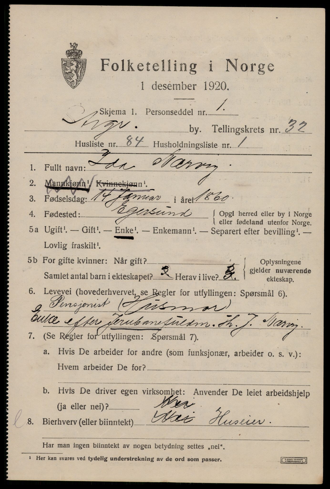 SAST, 1920 census for Stavanger, 1920, p. 90128