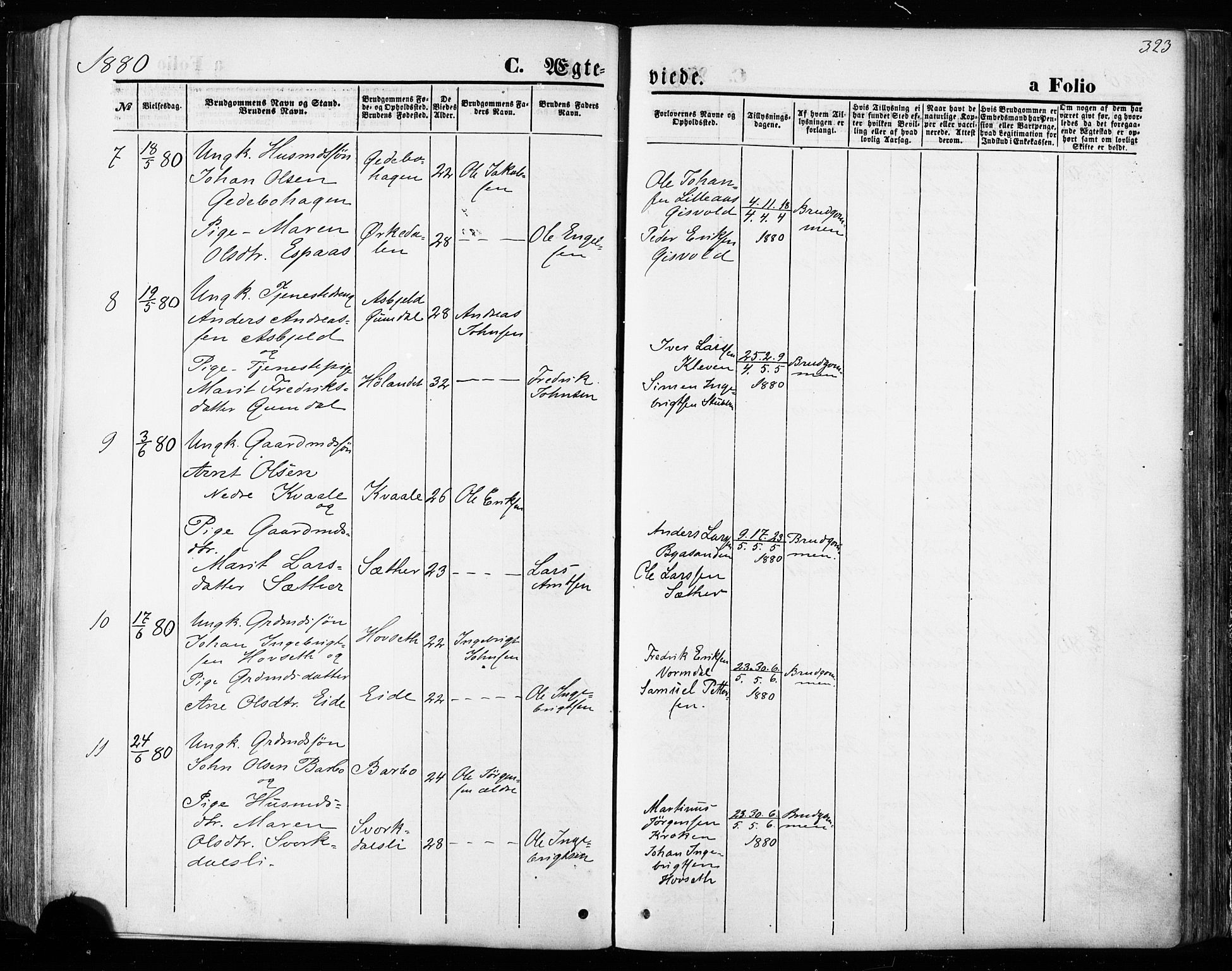 Ministerialprotokoller, klokkerbøker og fødselsregistre - Sør-Trøndelag, SAT/A-1456/668/L0807: Parish register (official) no. 668A07, 1870-1880, p. 323
