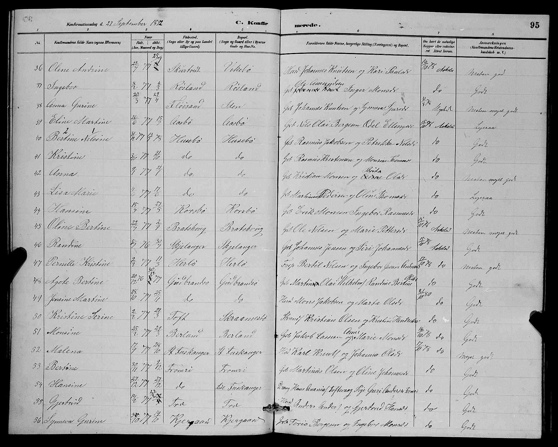 Herdla Sokneprestembete, AV/SAB-A-75701/H/Hab: Parish register (copy) no. A 3, 1889-1899, p. 95