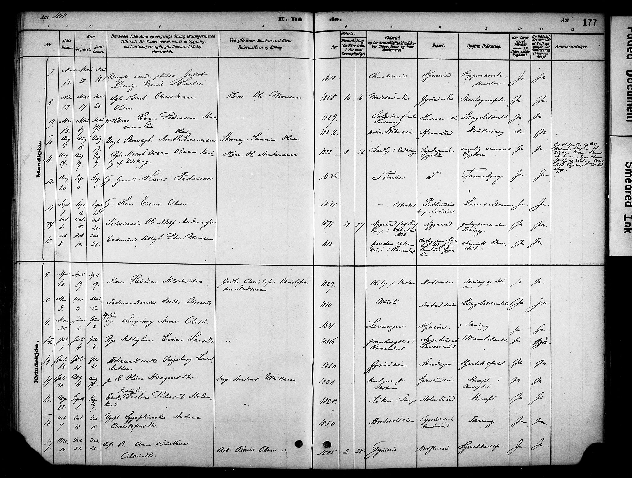 Stange prestekontor, AV/SAH-PREST-002/K/L0019: Parish register (official) no. 19, 1880-1891, p. 177