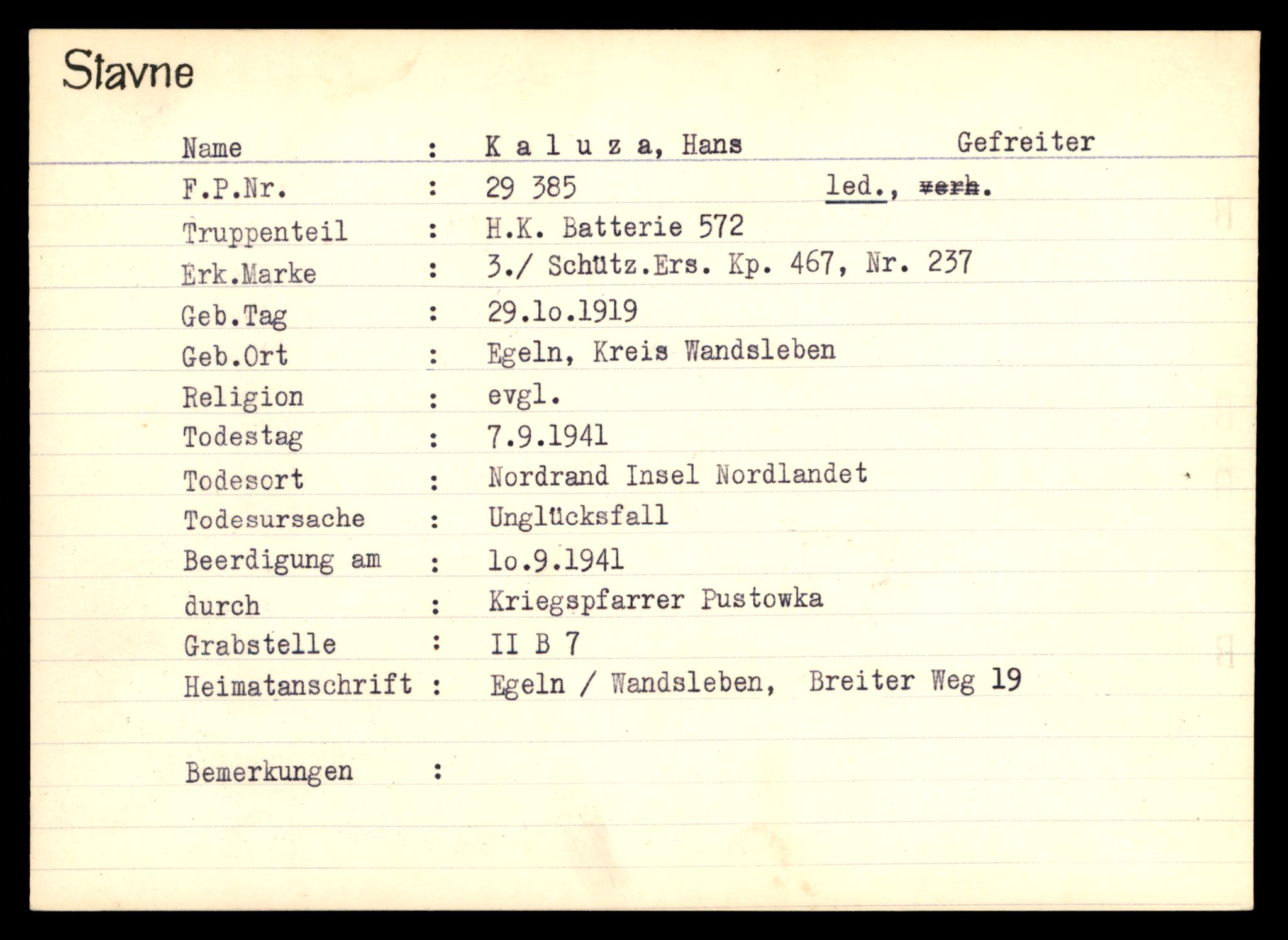 Distriktskontoret for krigsgraver, AV/SAT-A-5030/E/L0003: Kasett/kartotek over tysk Krigskirkegård Stavne, 1945, p. 651