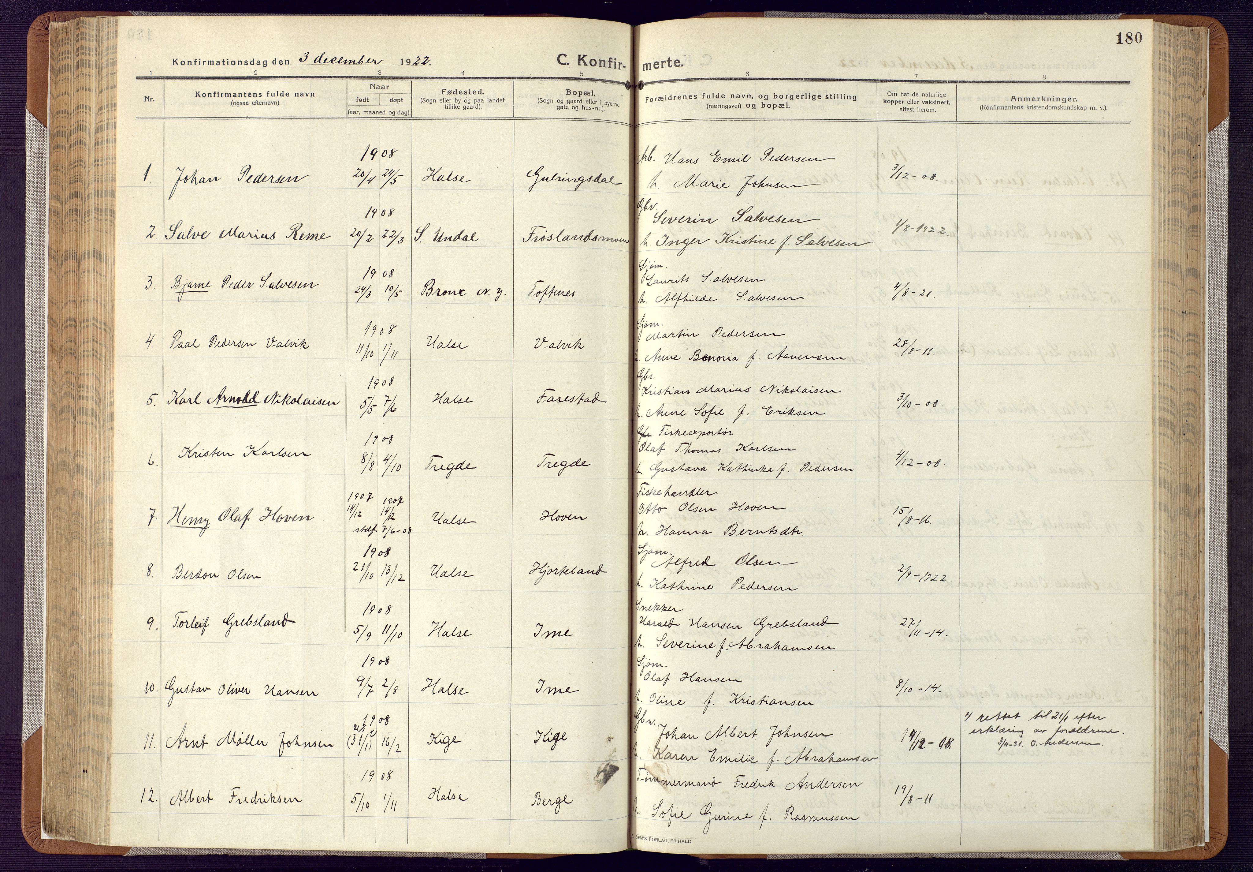 Mandal sokneprestkontor, AV/SAK-1111-0030/F/Fa/Faa/L0022: Parish register (official) no. A 22, 1913-1925, p. 180