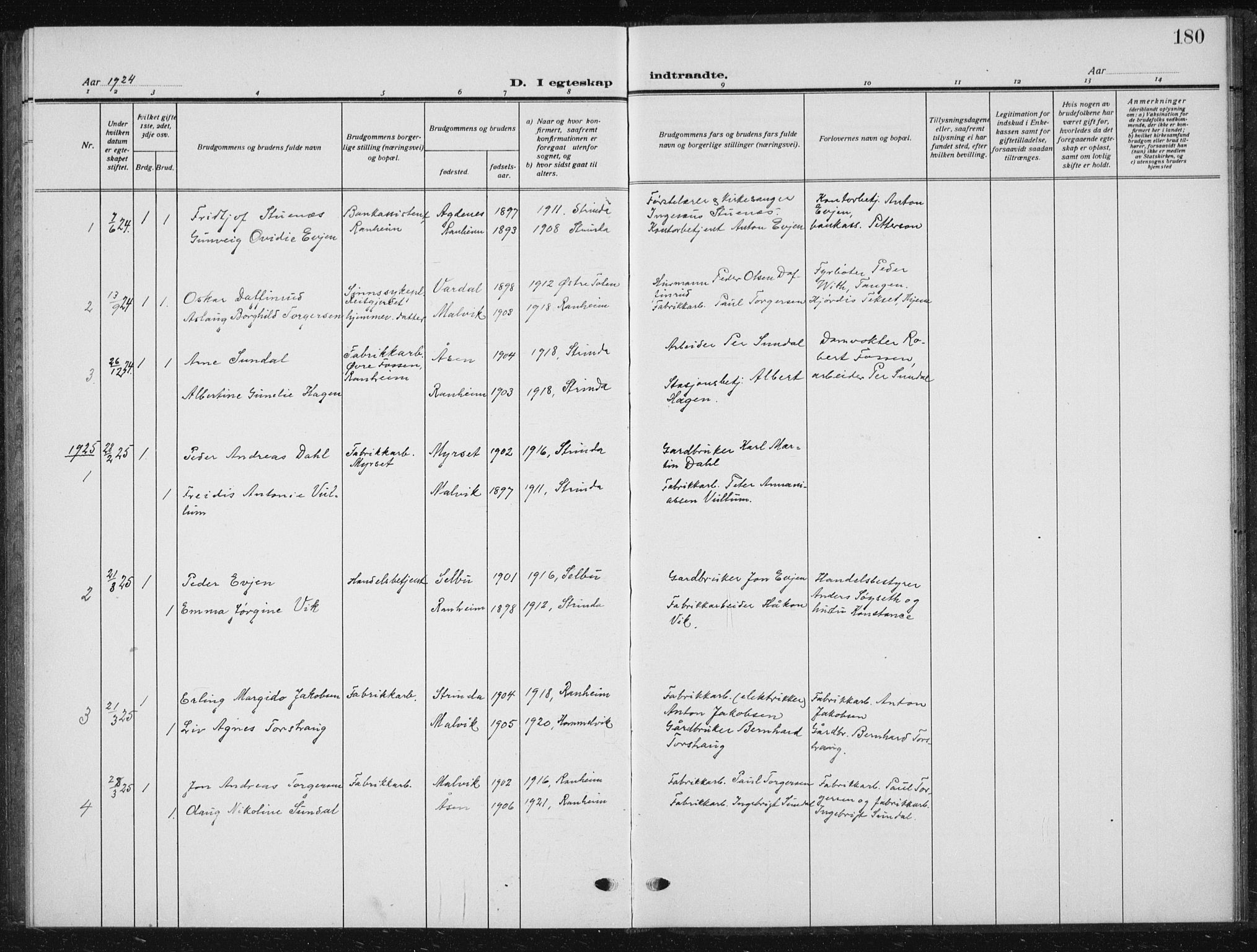 Ministerialprotokoller, klokkerbøker og fødselsregistre - Sør-Trøndelag, AV/SAT-A-1456/615/L0401: Parish register (copy) no. 615C02, 1922-1941, p. 180