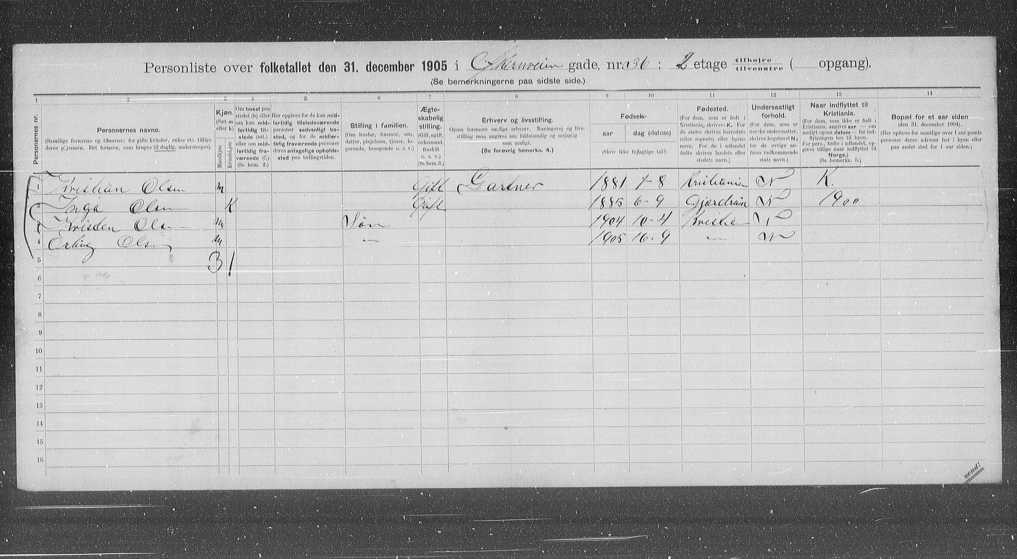 OBA, Municipal Census 1905 for Kristiania, 1905, p. 67791