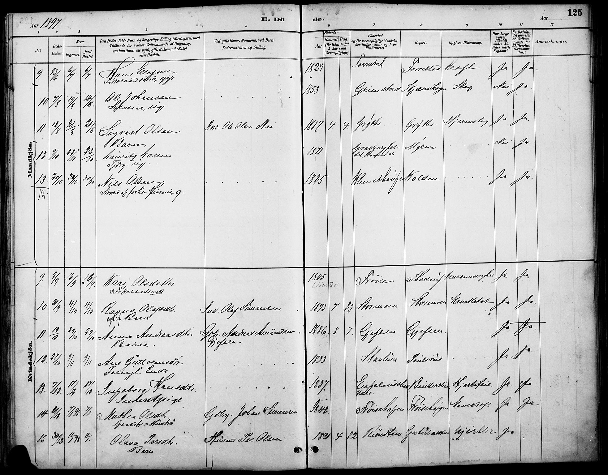 Østre Gausdal prestekontor, SAH/PREST-092/H/Ha/Haa/L0002: Parish register (official) no. 2, 1887-1897, p. 125