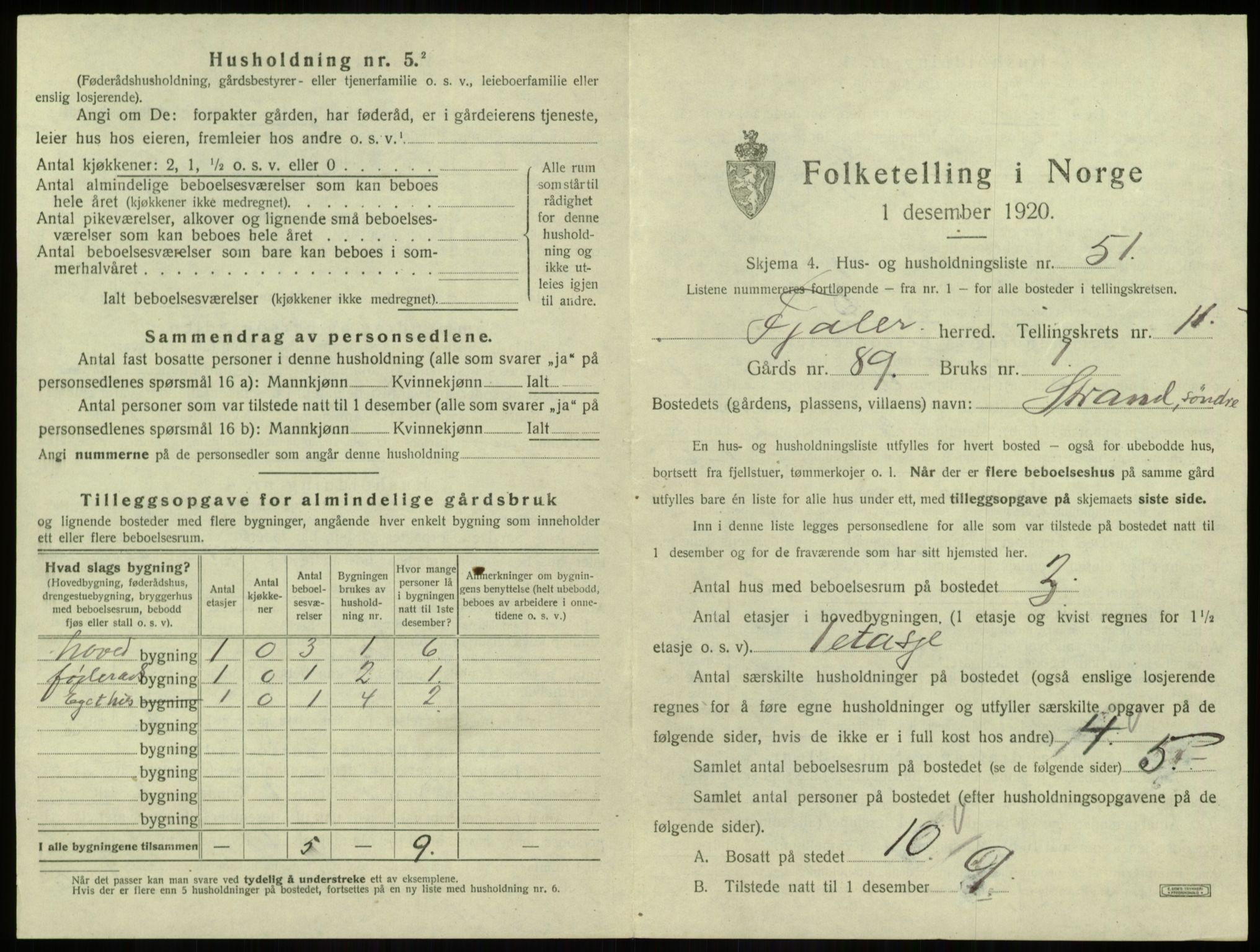 SAB, 1920 census for Fjaler, 1920, p. 998