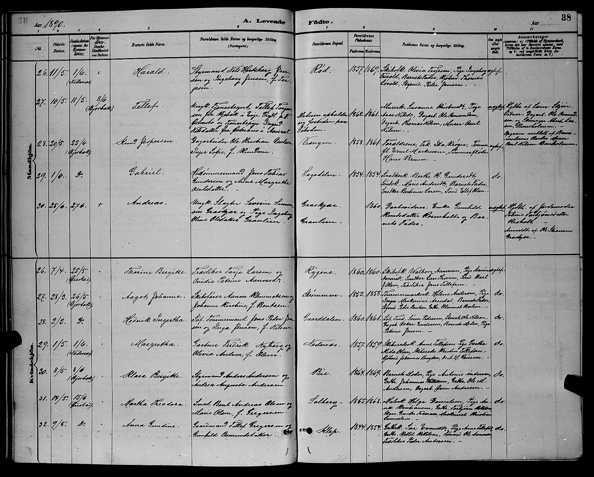 Øyestad sokneprestkontor, AV/SAK-1111-0049/F/Fb/L0009: Parish register (copy) no. B 9, 1886-1896, p. 38