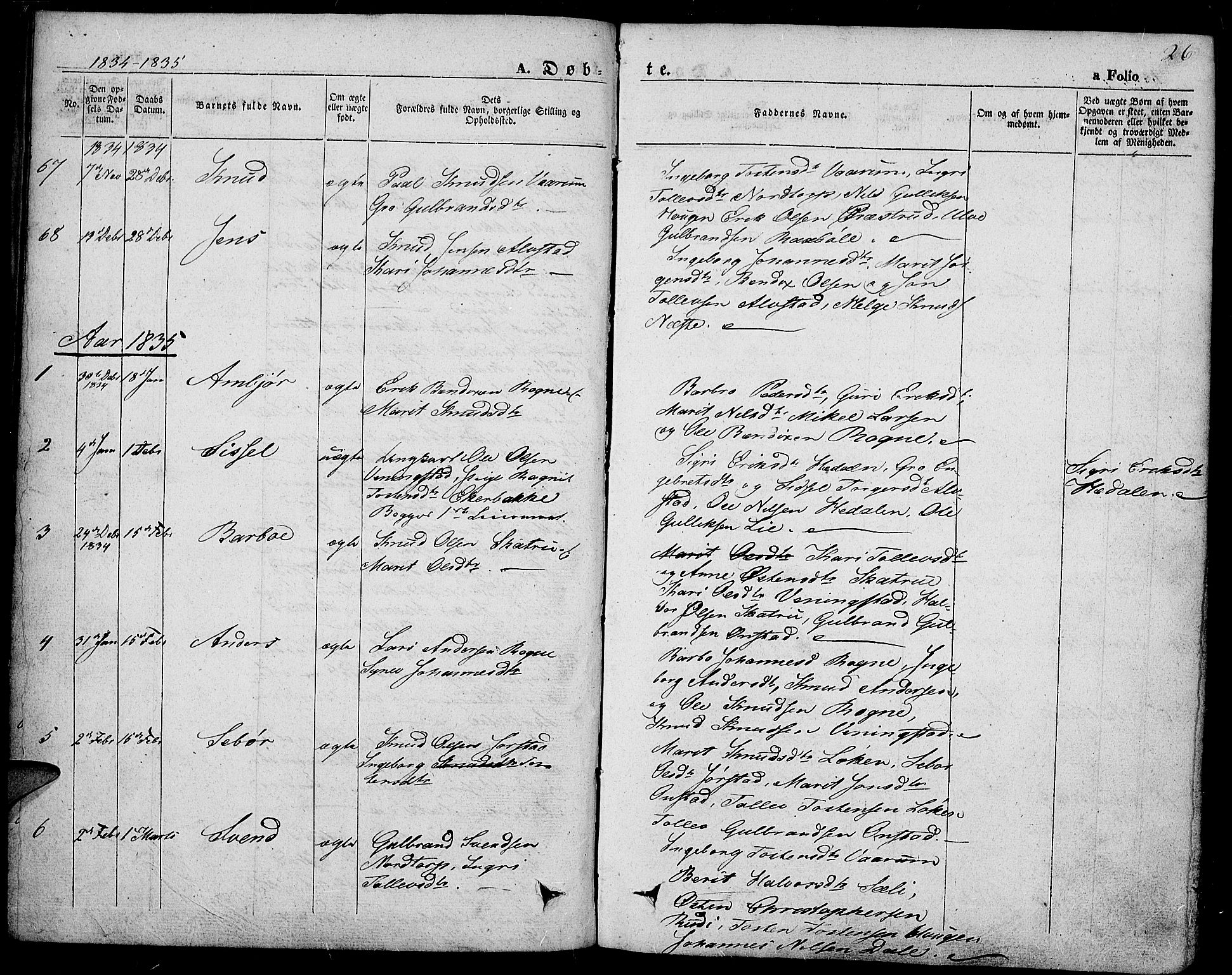 Slidre prestekontor, SAH/PREST-134/H/Ha/Haa/L0004: Parish register (official) no. 4, 1831-1848, p. 26