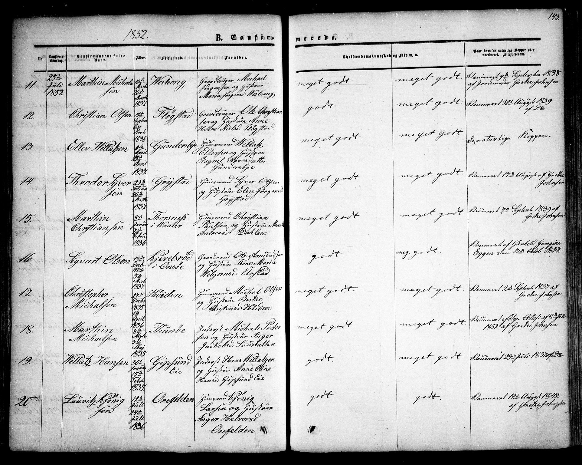 Rygge prestekontor Kirkebøker, SAO/A-10084b/F/Fa/L0005: Parish register (official) no. 5, 1852-1871, p. 143