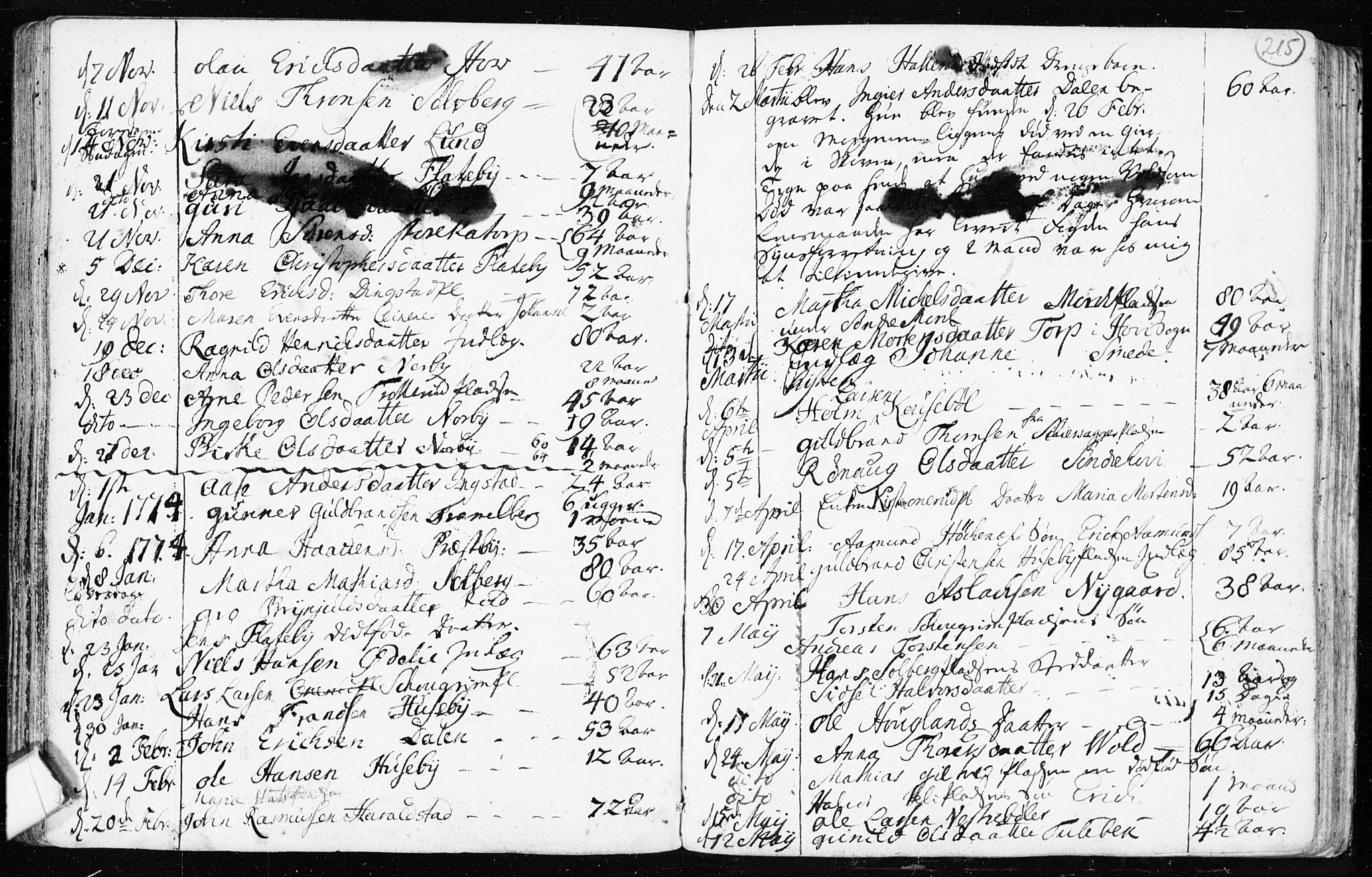 Spydeberg prestekontor Kirkebøker, SAO/A-10924/F/Fa/L0002: Parish register (official) no. I 2, 1739-1780, p. 215
