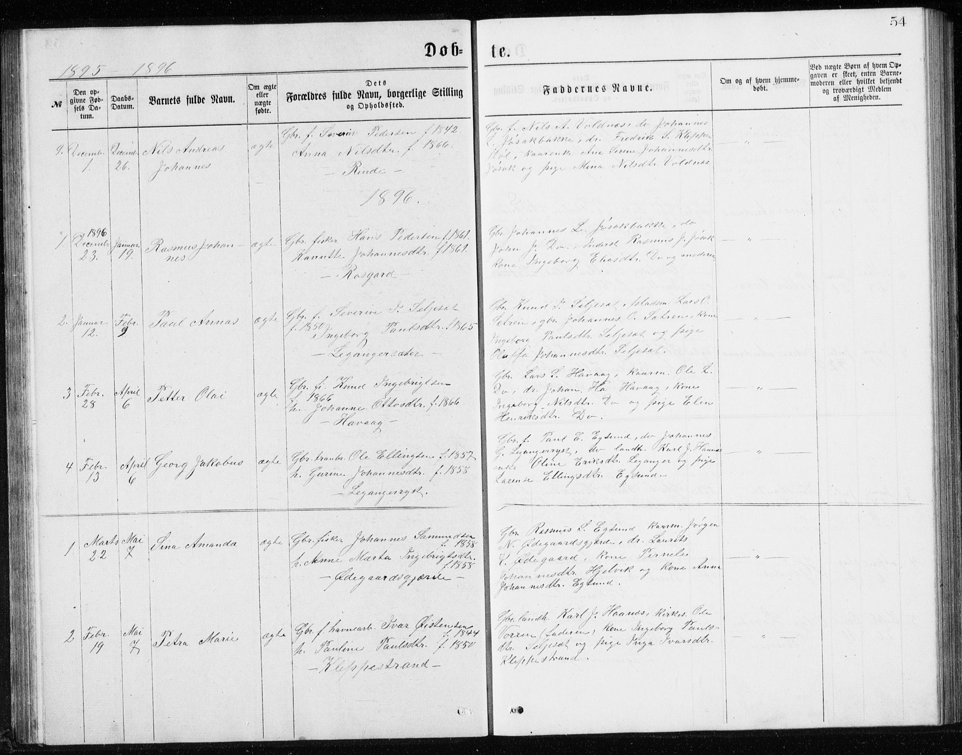 Ministerialprotokoller, klokkerbøker og fødselsregistre - Møre og Romsdal, AV/SAT-A-1454/508/L0097: Parish register (copy) no. 508C01, 1873-1897, p. 54